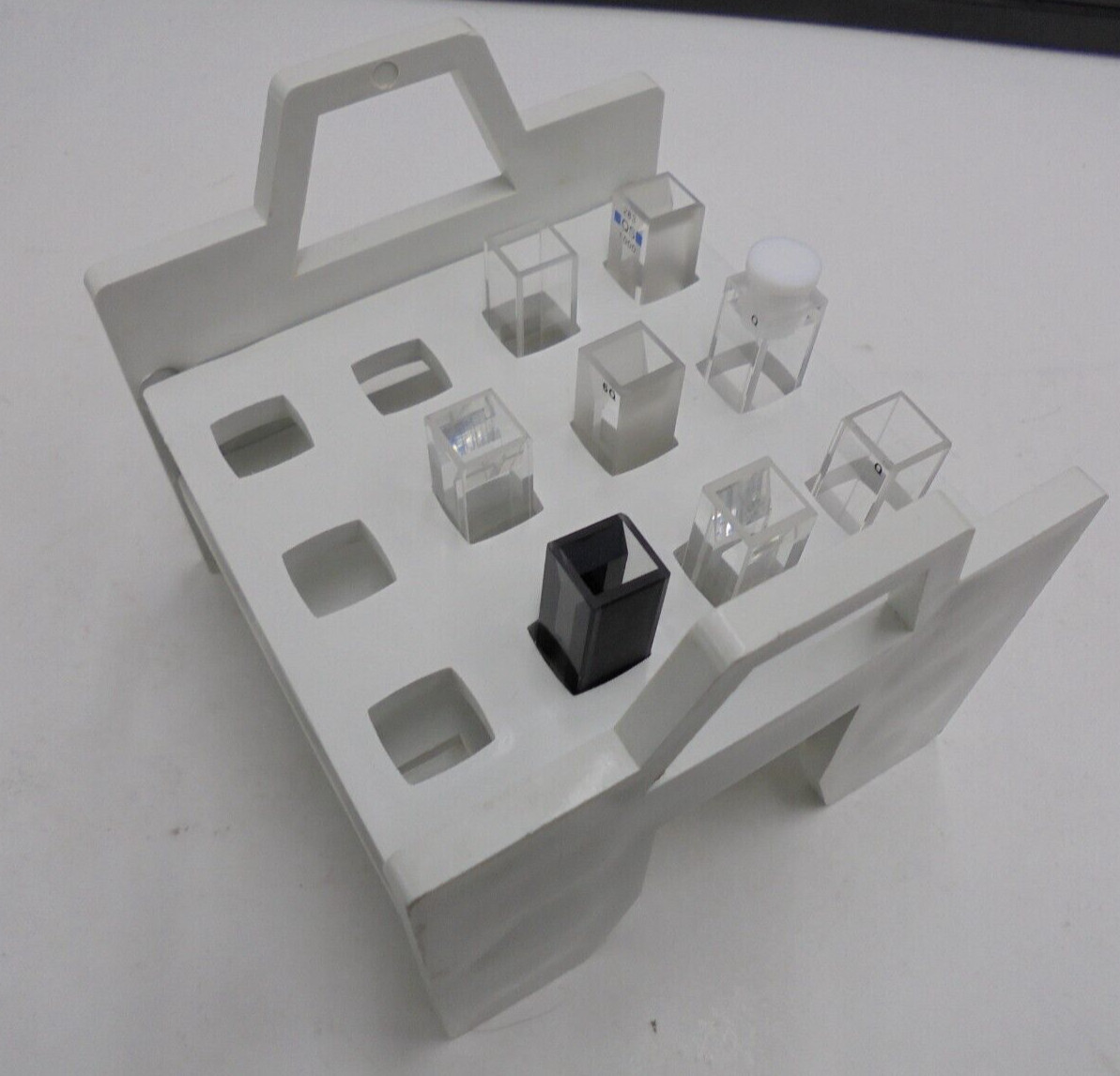 Bel-Art 12 Place 2 Tier Stack Rack Cuvette Rack with Lot of 8 assorted cuvettes