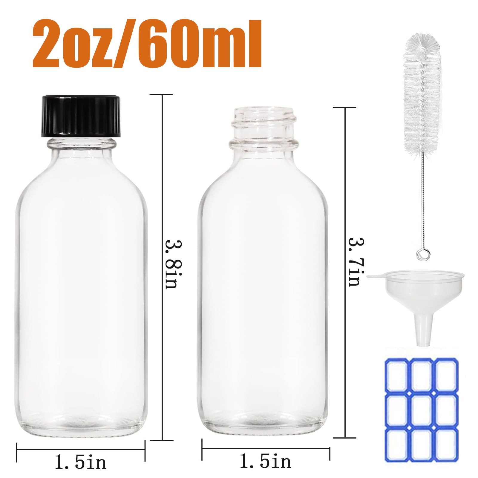 FANSTINOW 2 oz (60ml) 15 Pack Leak-Proof Clear Glass Boston 15Pack,
