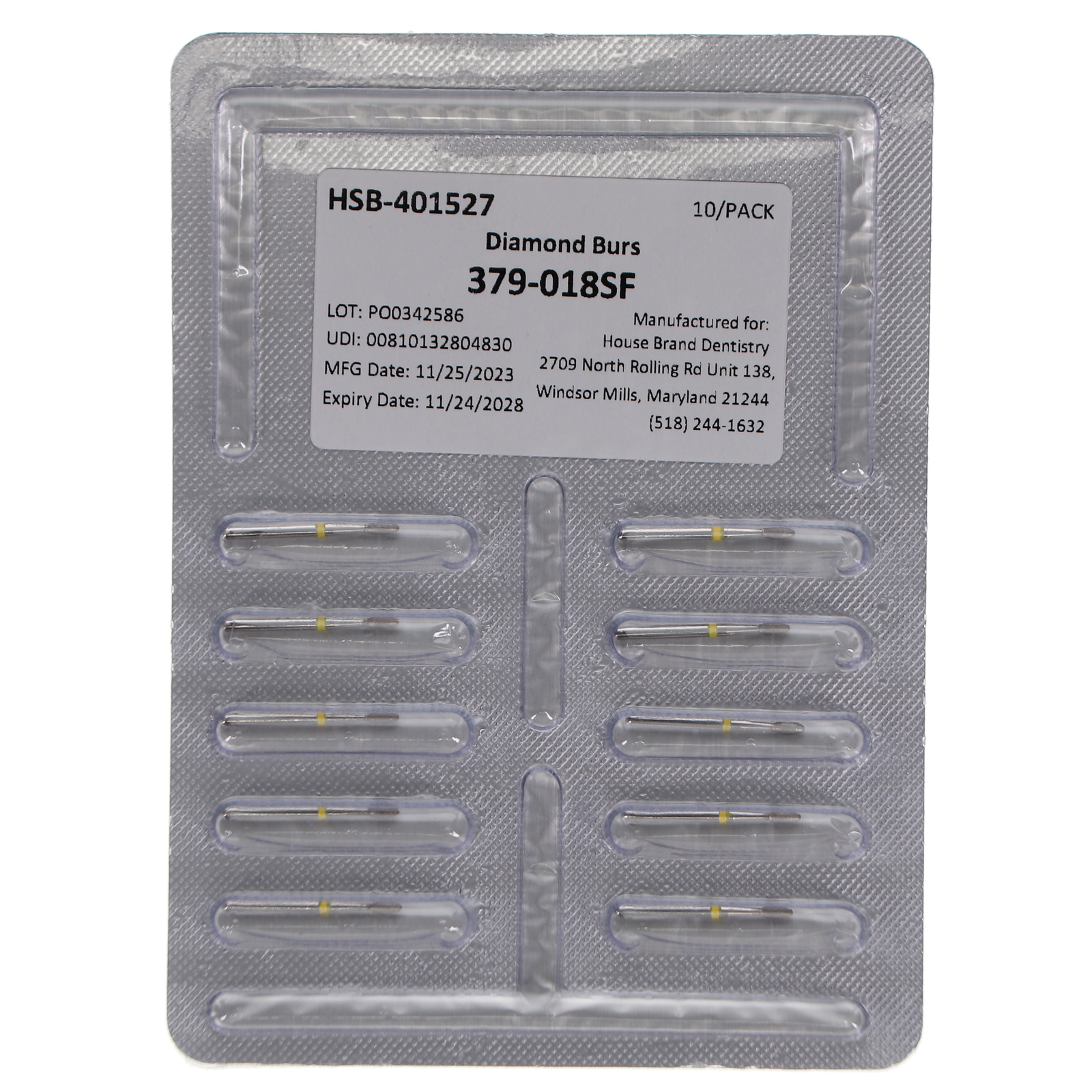 House Brand Dentistry 401527 FG 379-018SF Football Super Fine Diamond Burs 10/Pk
