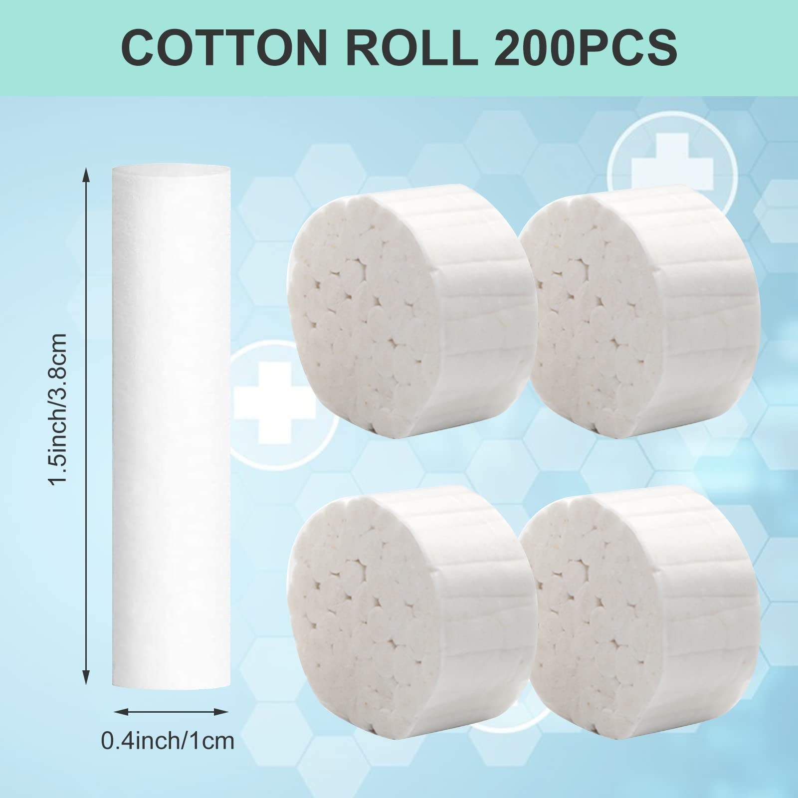 200 Count 1.5 Inch Dental Cotton Rolls, Non-Sterile 100% x 0.4