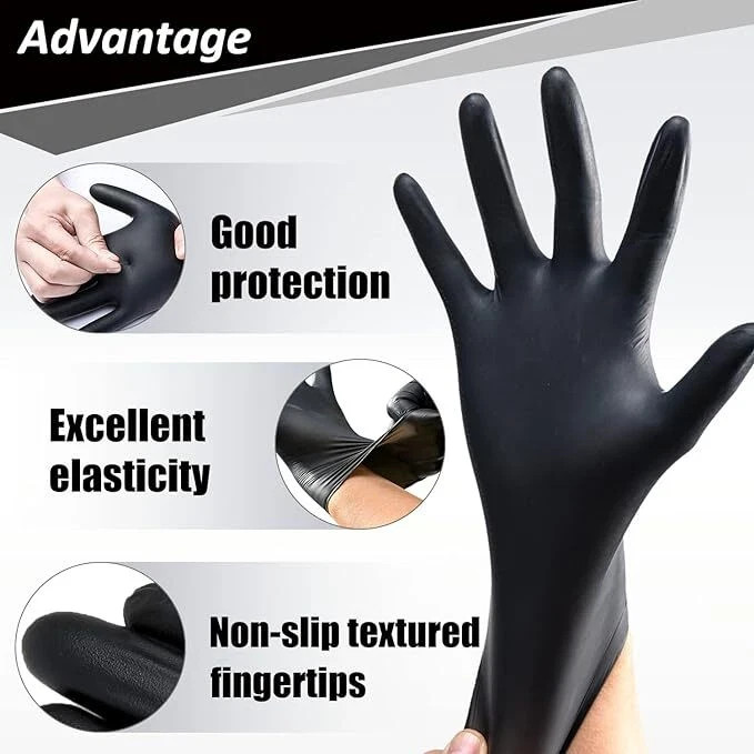 6 Mil Black Nitrile Gloves Disposable Heavy Duty Powder Free Latex Free S-2XL