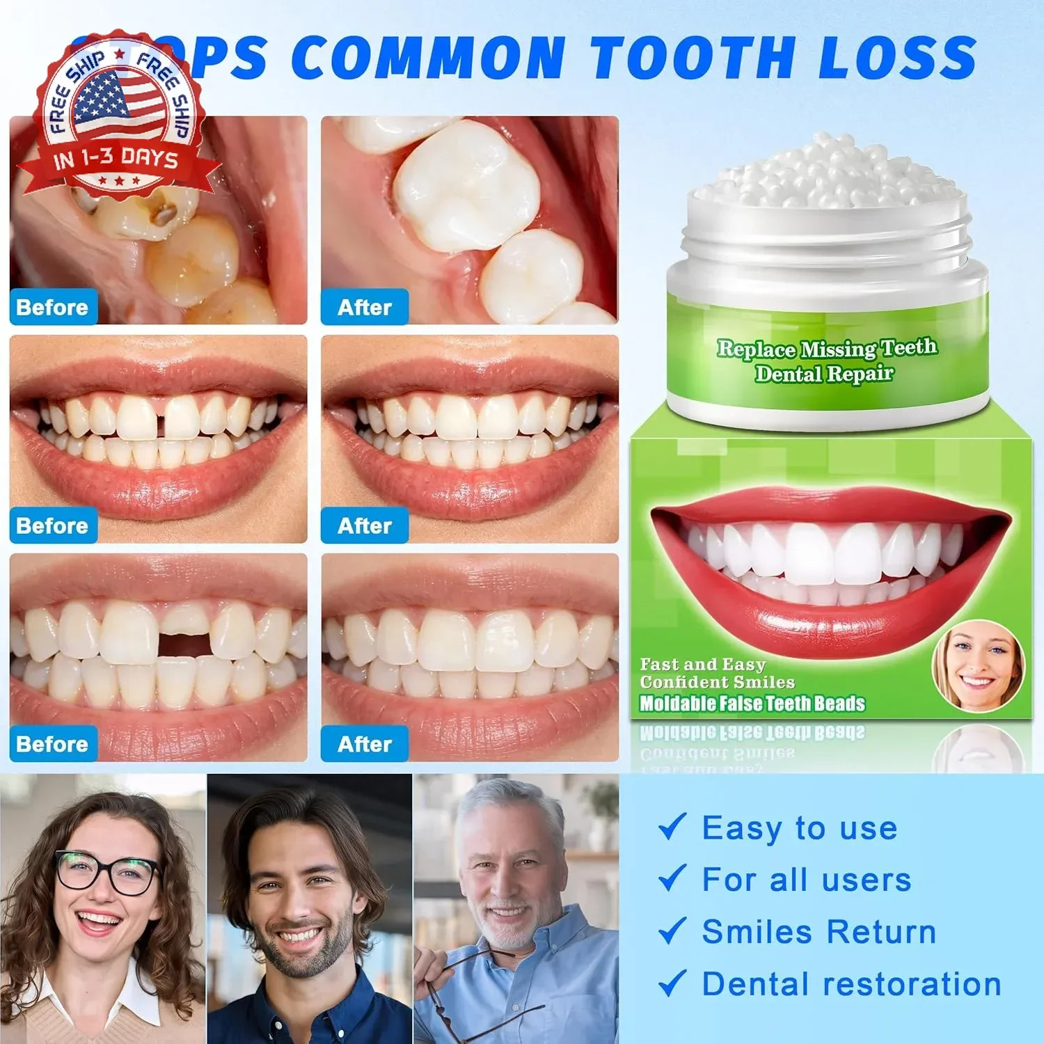 Temporary Tooth Repair Kit, Moldable False Teeth Beads | Fix Broken, Chipped, or