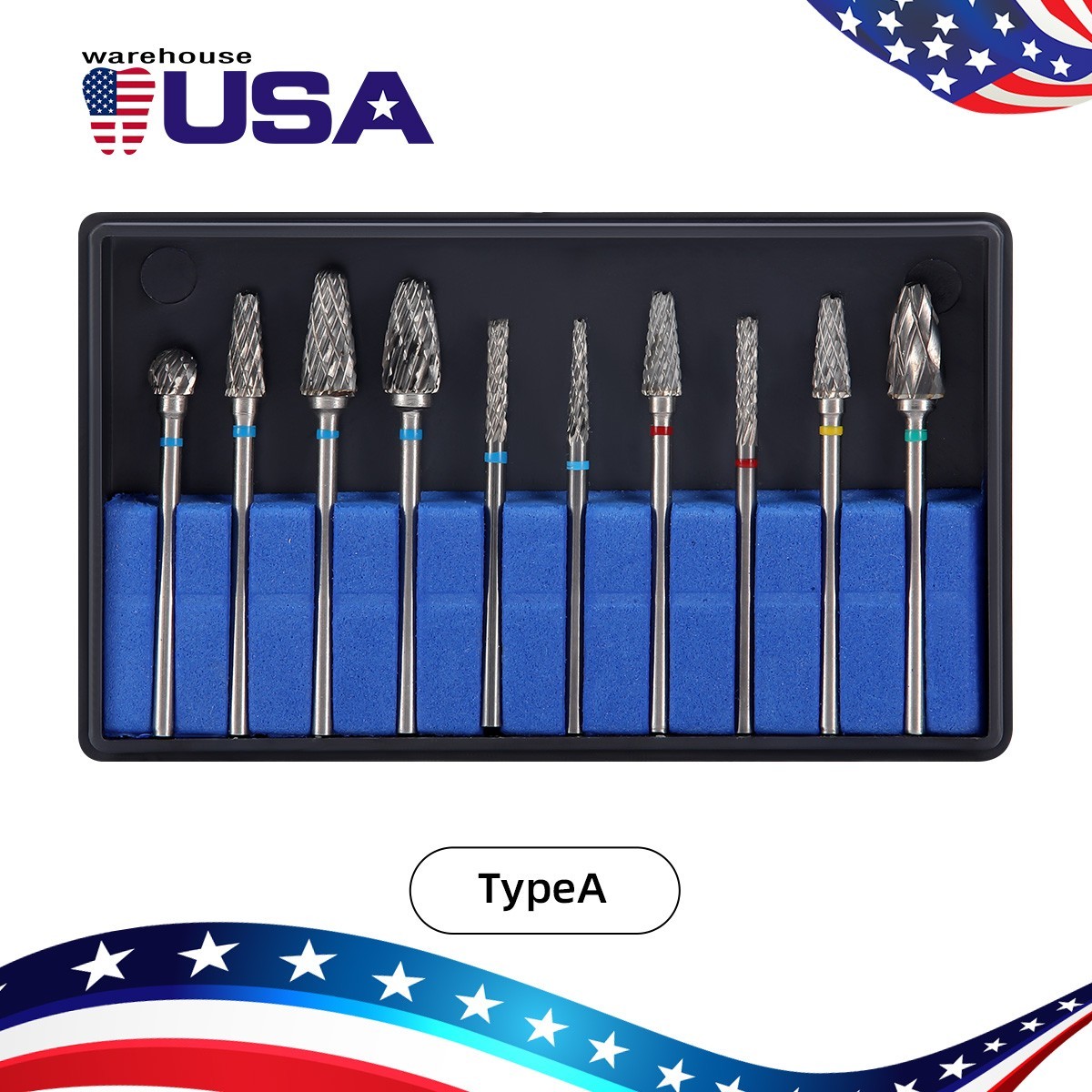 10 Pcs Dental Lab Polishing Bur Drills Tungsten Steel Carbide Burs 2.35MM