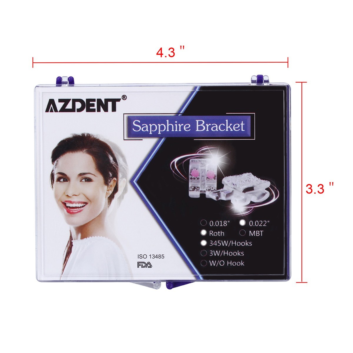 AZDENT Dental Orthodontic Sapphire Clear Bracket Mini ROTH/MBT.022 Hooks 345