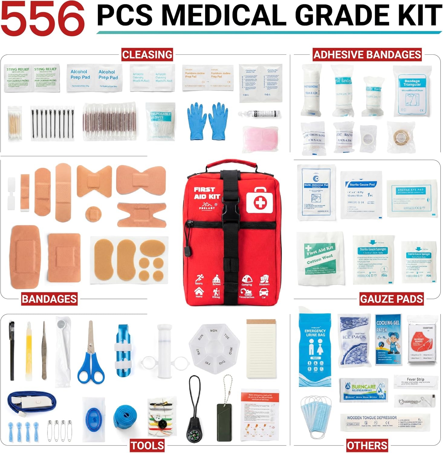 556-Pc Premium First Aid Kit, Trauma Bag for Home, Car, Sports, Work