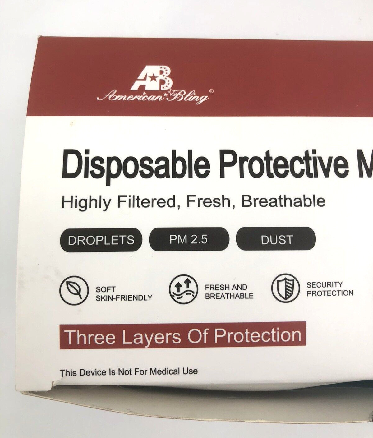 (90) 3-Ply Face Masks Medical Surgical Disposable Ear Loop Mask, ASTM LEVEL3