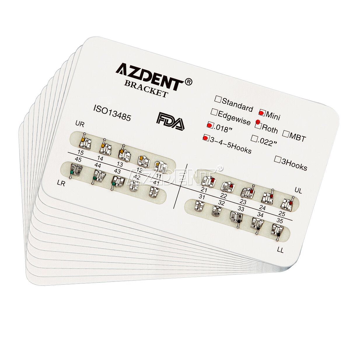 Dental Ortho Metal Brackets Mini / Standard / MBT 018 / 022 345 Hooks AZDENT