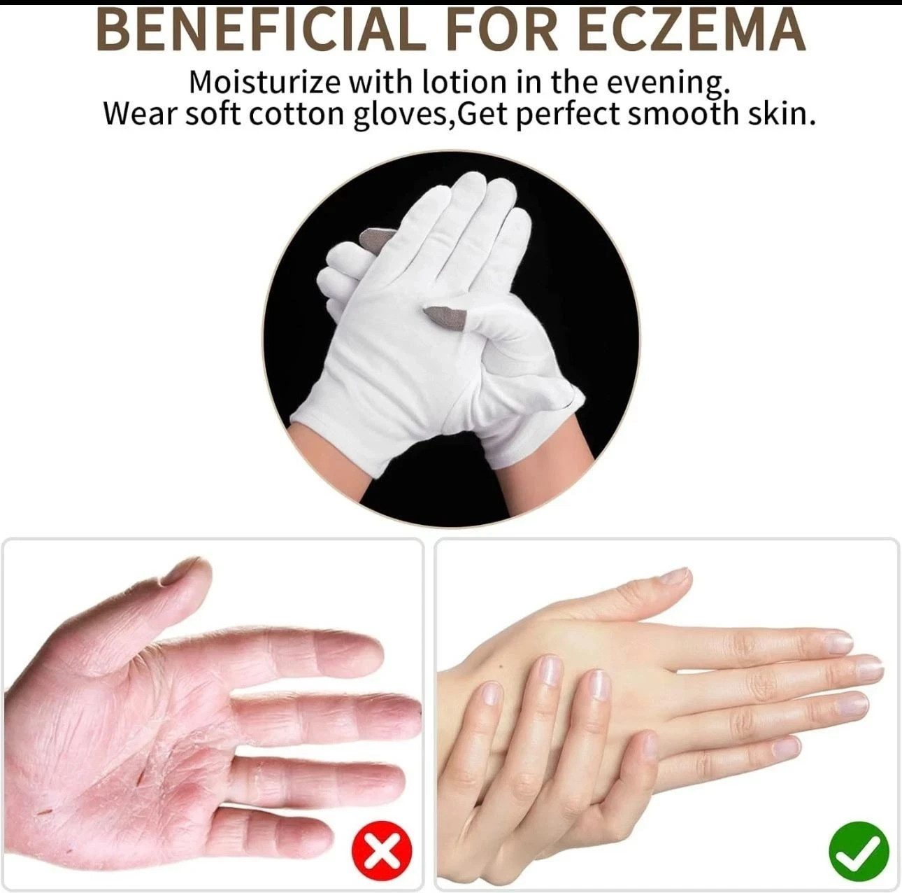 100% COTTON WHITE GLOVES Sizes-S to 2XL Moisturising Eczema TOUCH SCREEN UNISEX