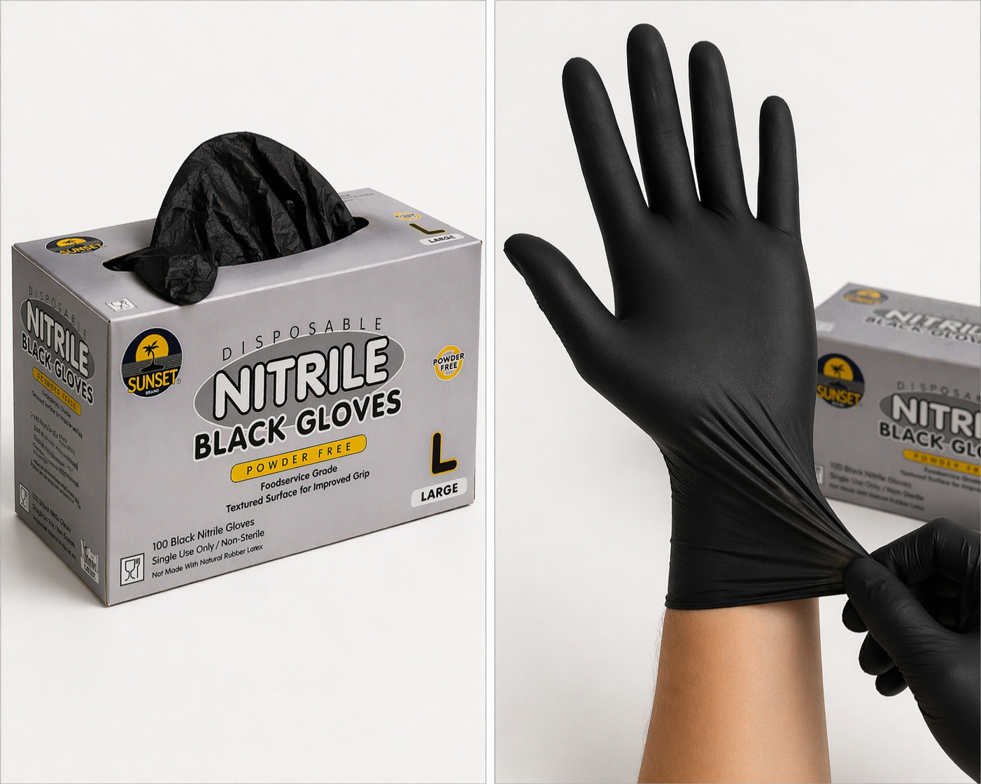 Black Nitrile Gloves Large 100ct Sunset 4Mil Powder Free
