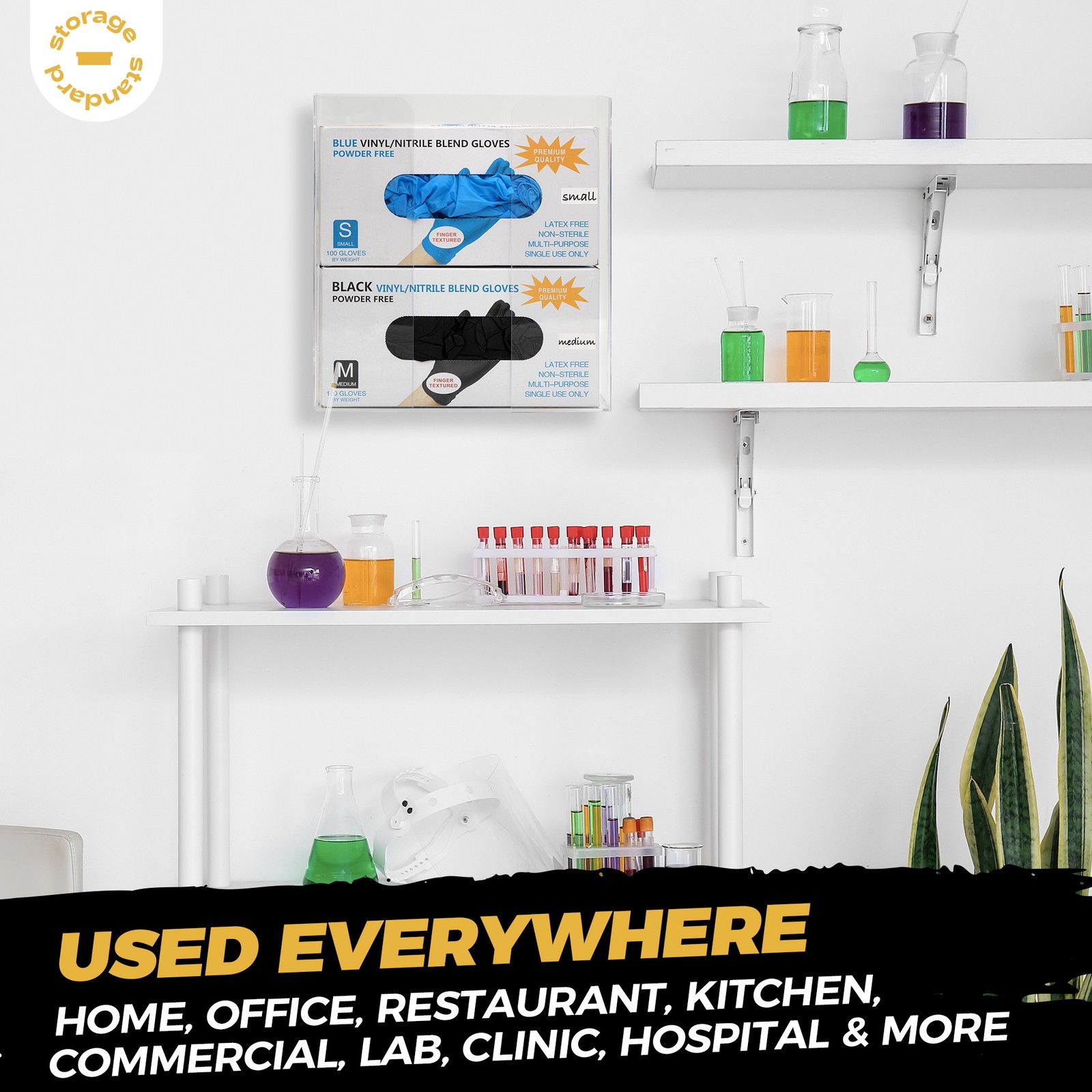 Double Glove Box Holder Dispenser – Wall Mount or Countertop Load Open Top Clear