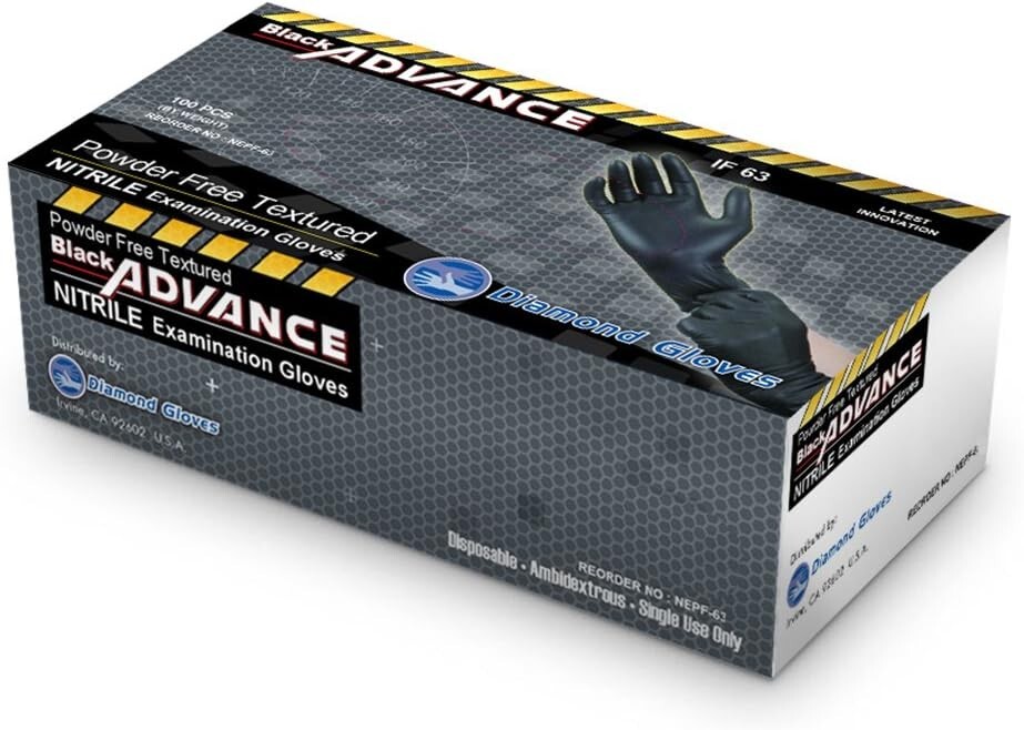 Advance Black Nitrile Exam Gloves IF63 Thick 6 Mil Black Gloves 100 PCS M/L/XL