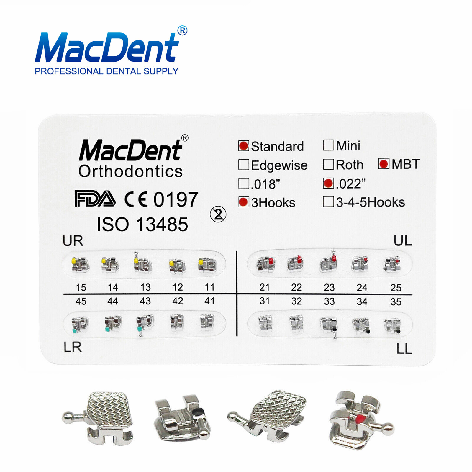 MacDent Orthodontic Dental Brackets Braces Mini Standard Roth MBT.022/.018 Hooks