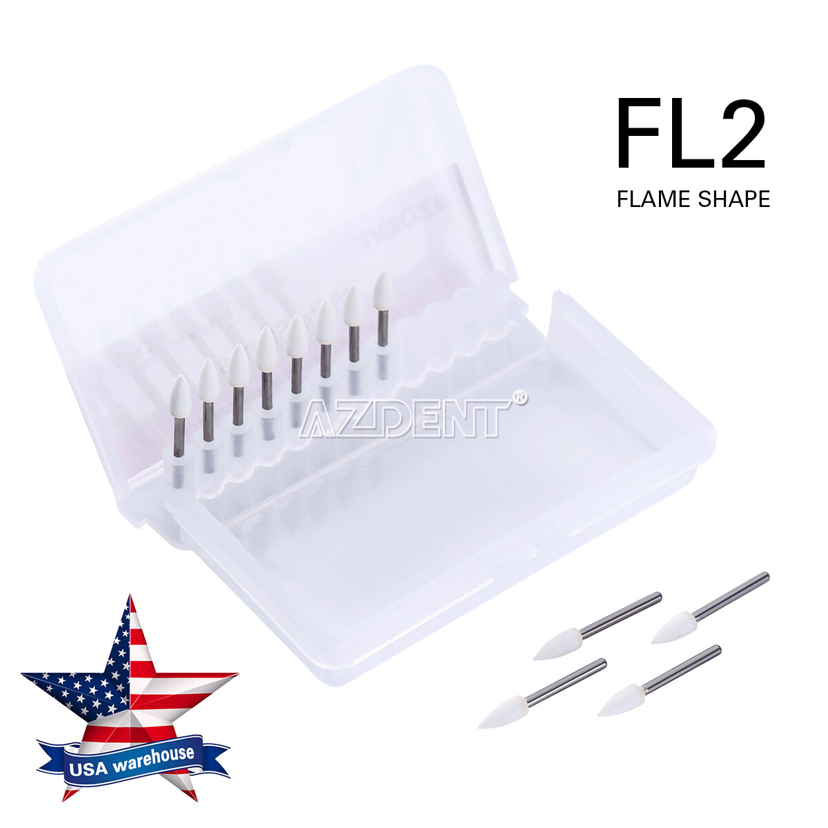 Dental Flame Mounted White Stone Polishing Burs FG Abrasion Point Burs AZDENT