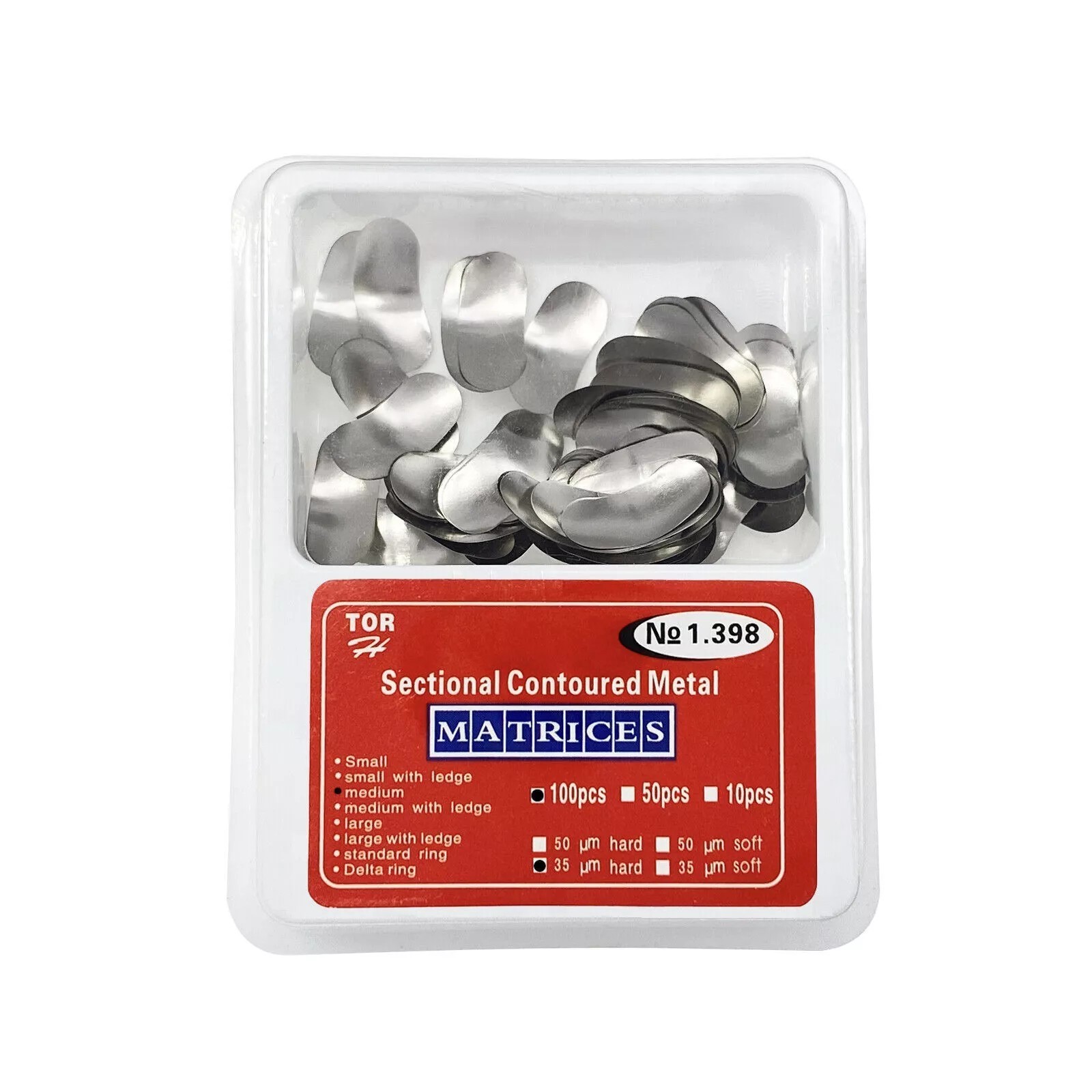 100 Pcs/Box Dental Metal Matrices Refill Matrix Band Sectional Contoured Ledge