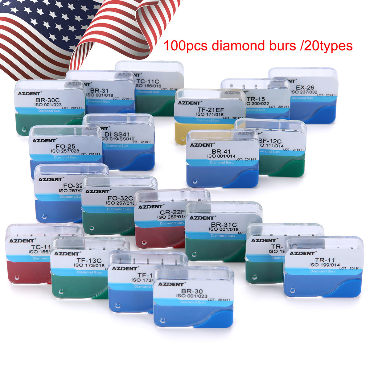 【USA】100Pcs Dental Diamond Burs for High Speed Handpiece Medium FG 1.6MM