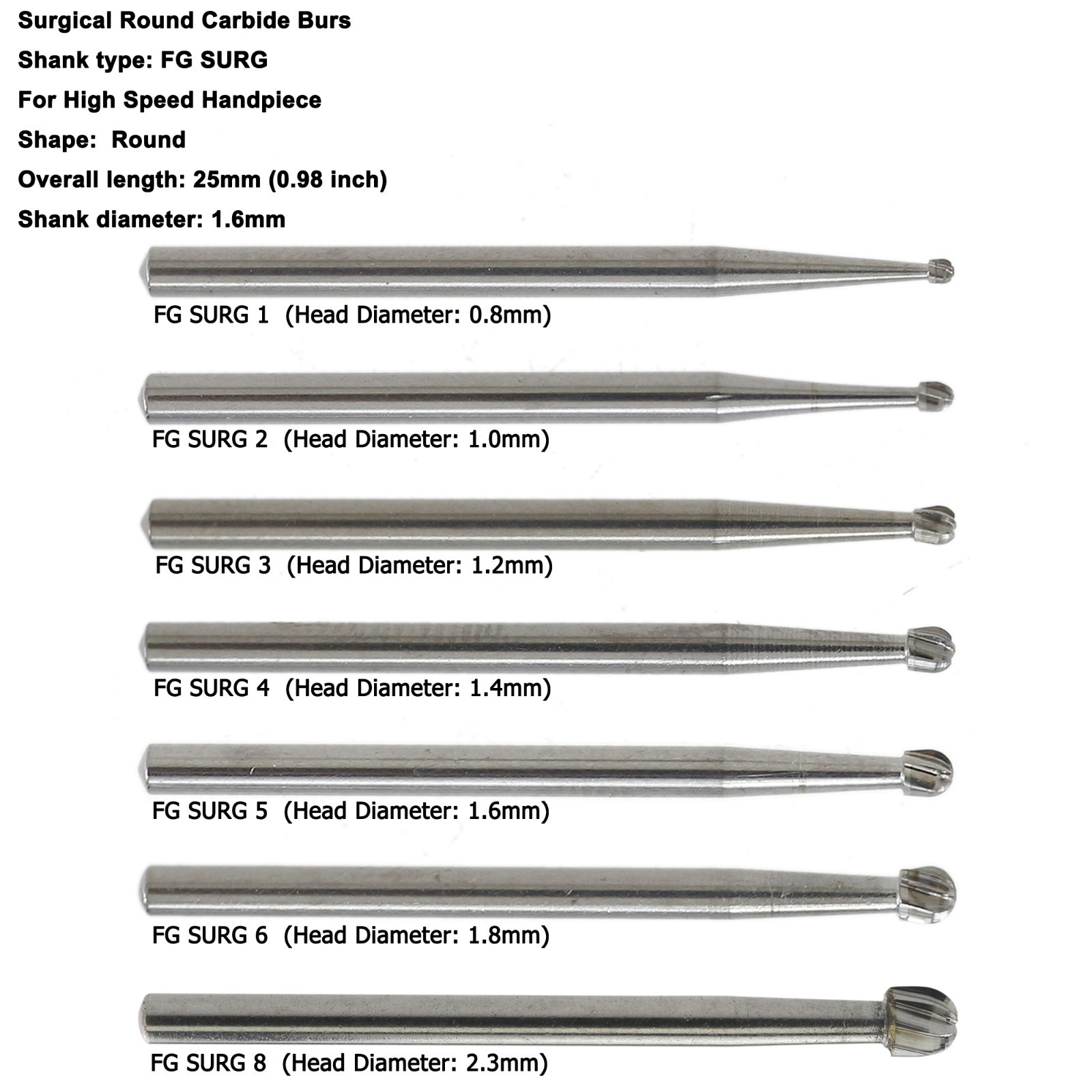 Wave Dental Surgical Round Burs Long Shank High Speed Bur Carbide FG SURG 2 4 6
