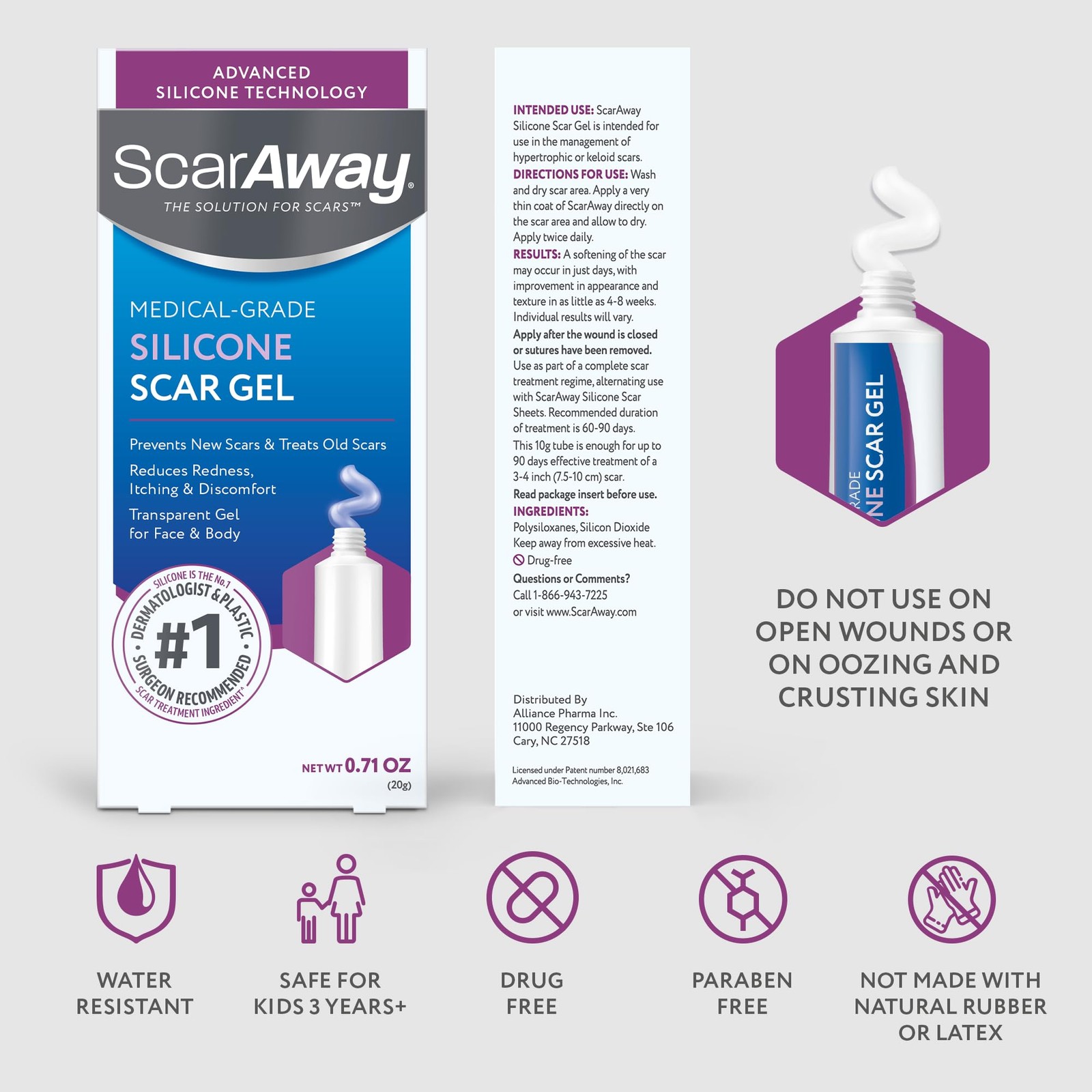 ScarAway Silicone Scar Gel – Injury, Burn, Surgery Scars – 10g (0.35 Oz)