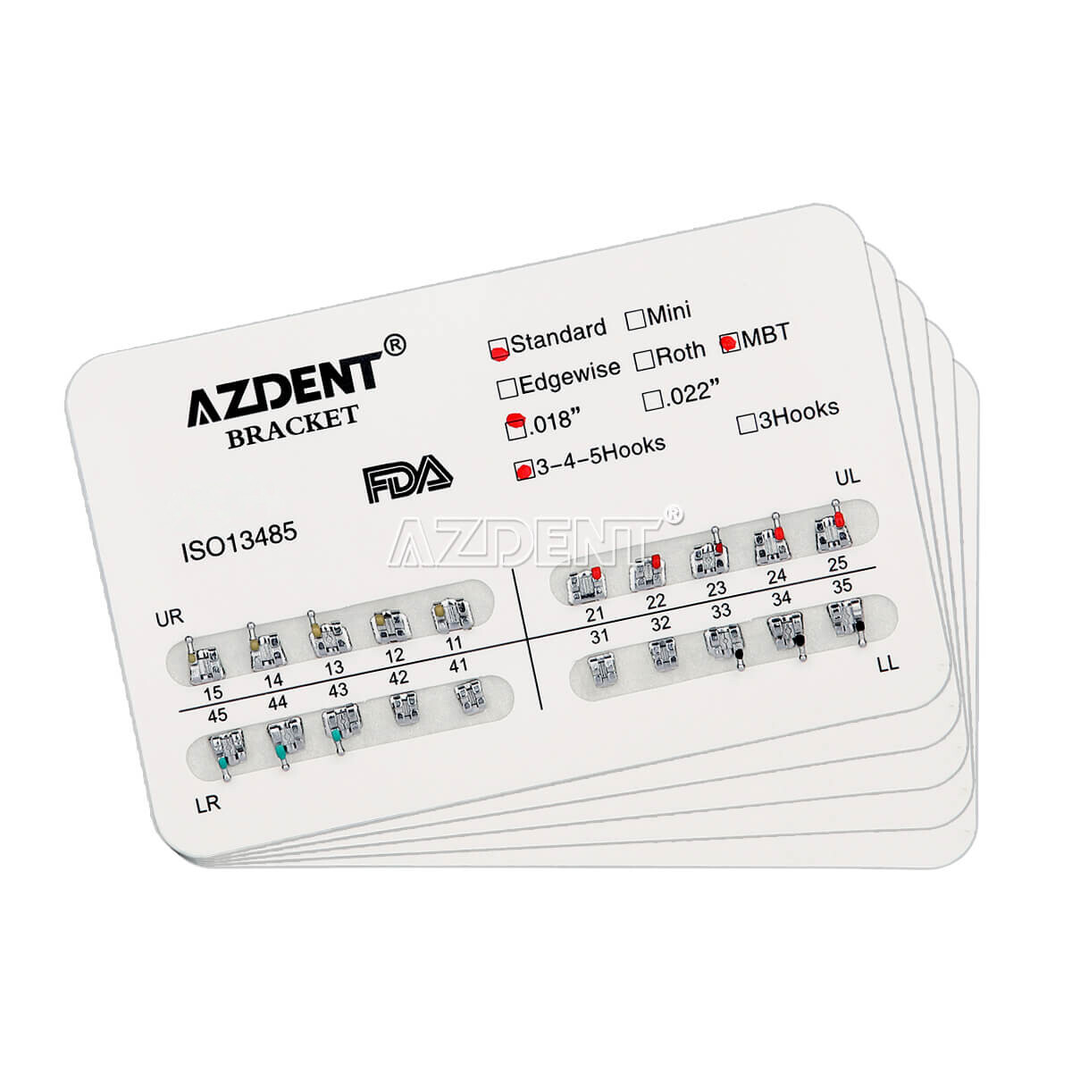 10 Packs AZ Dental Orthodontic Brackets Standard Braces MBT .018 Hooks 3-4-5