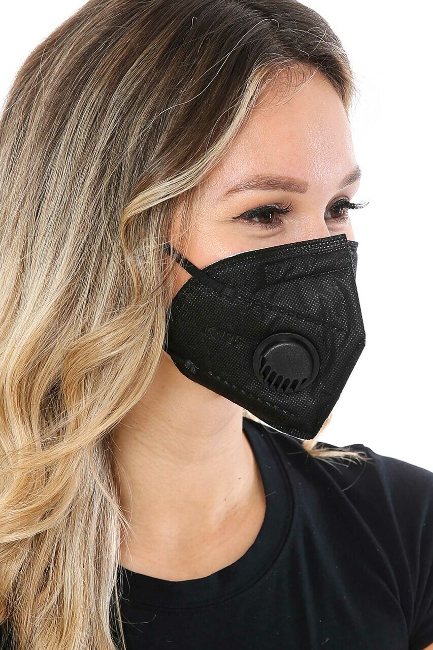 50/100Pcs Black KN95 Face Mask 5 Layer BFE 95% Disposable Respirator with Valve