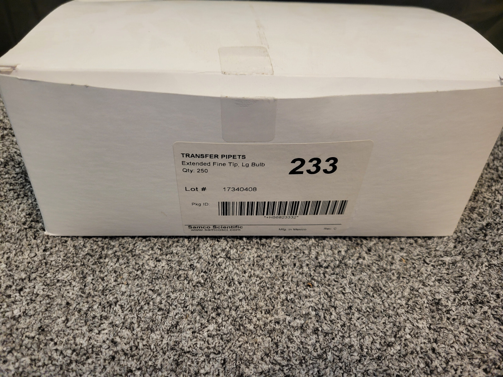 Samco No 233 Transfer Pipets Extended Fine Tip 5.4 mL 3.1 mL Box of 250