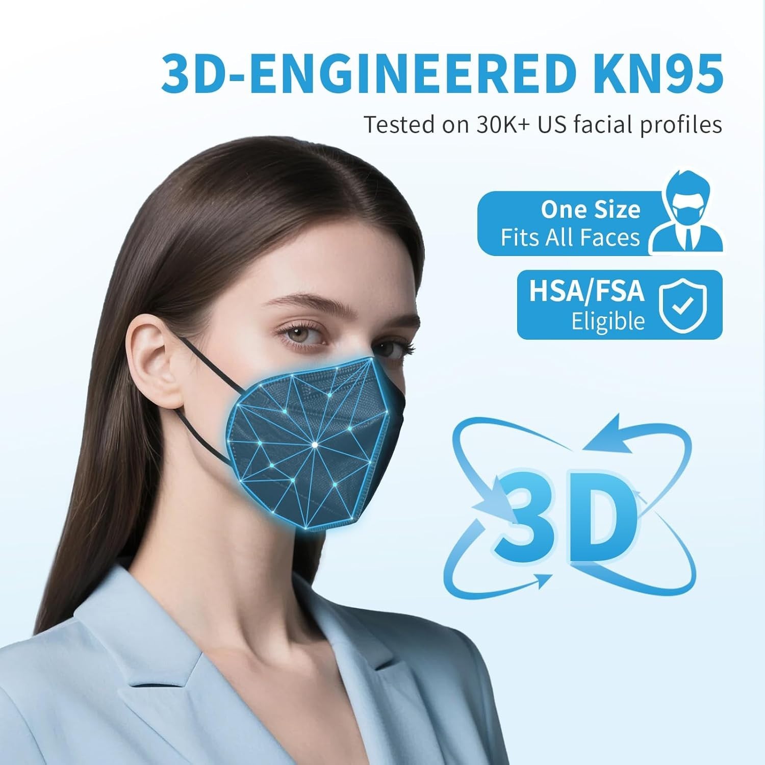 Comfortable KN95 Black Masks – 50 PCS Disposable, 95% Filtration Efficiency