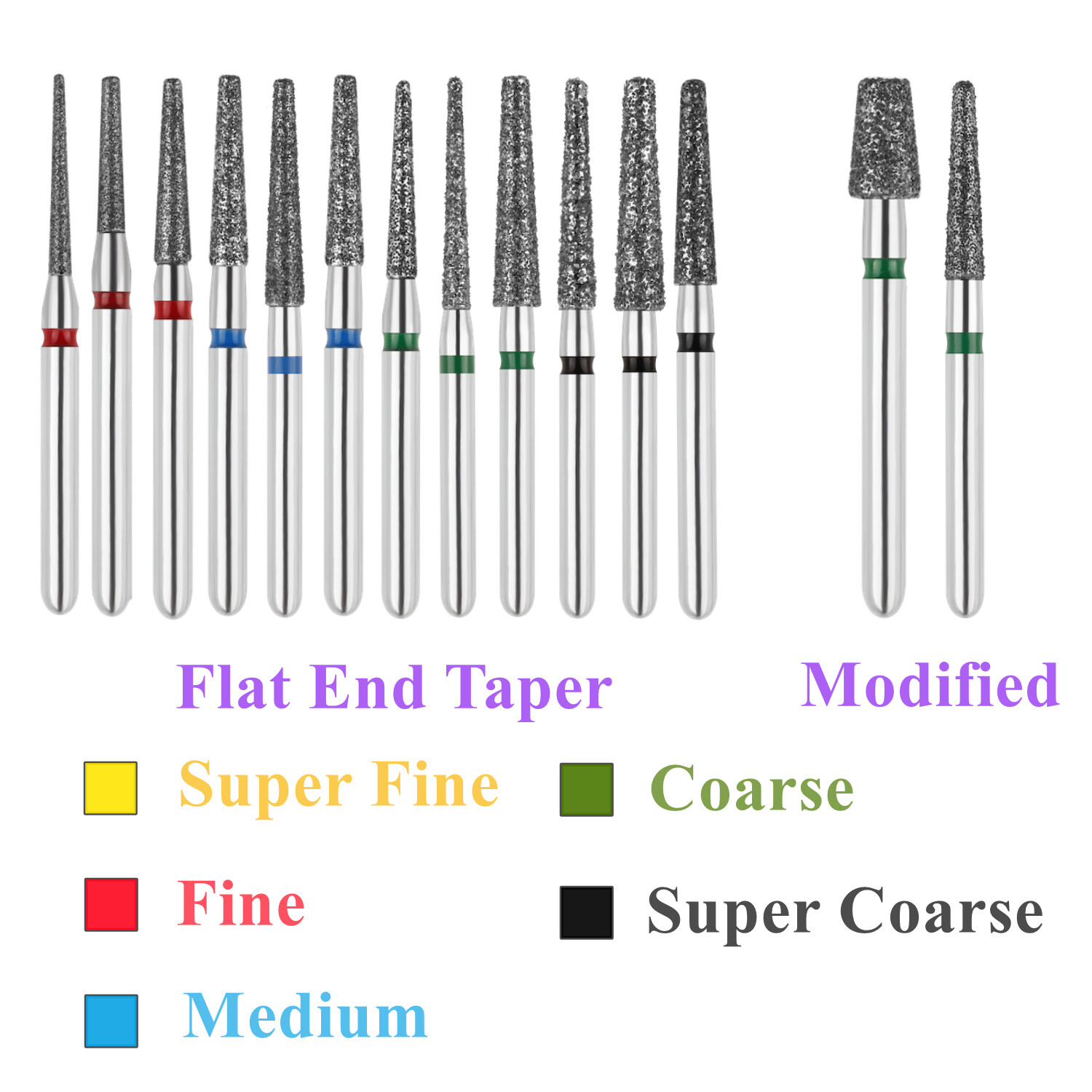 10pc Dental High Speed Diamond Burs Flat End Taper Friction Grip Polishing Burs