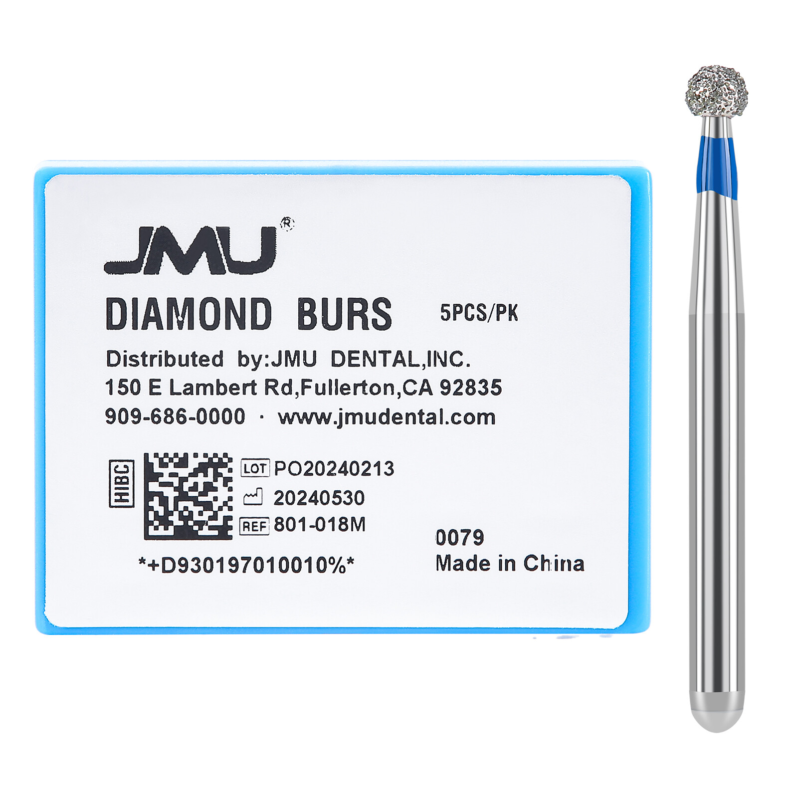 JMU Dental FG Diamond Burs for High Speed Handpiece, Medium Grit Round Bur 5pcs