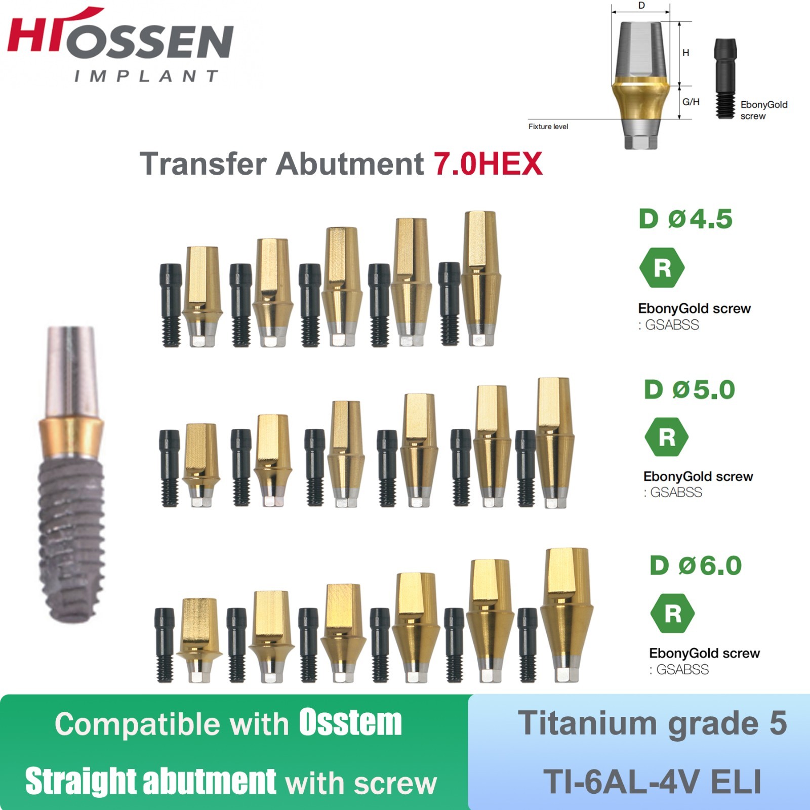 US Dental Straight Abutment Hiossen ET Osstem TS Ti Mini Regular Platform Hex
