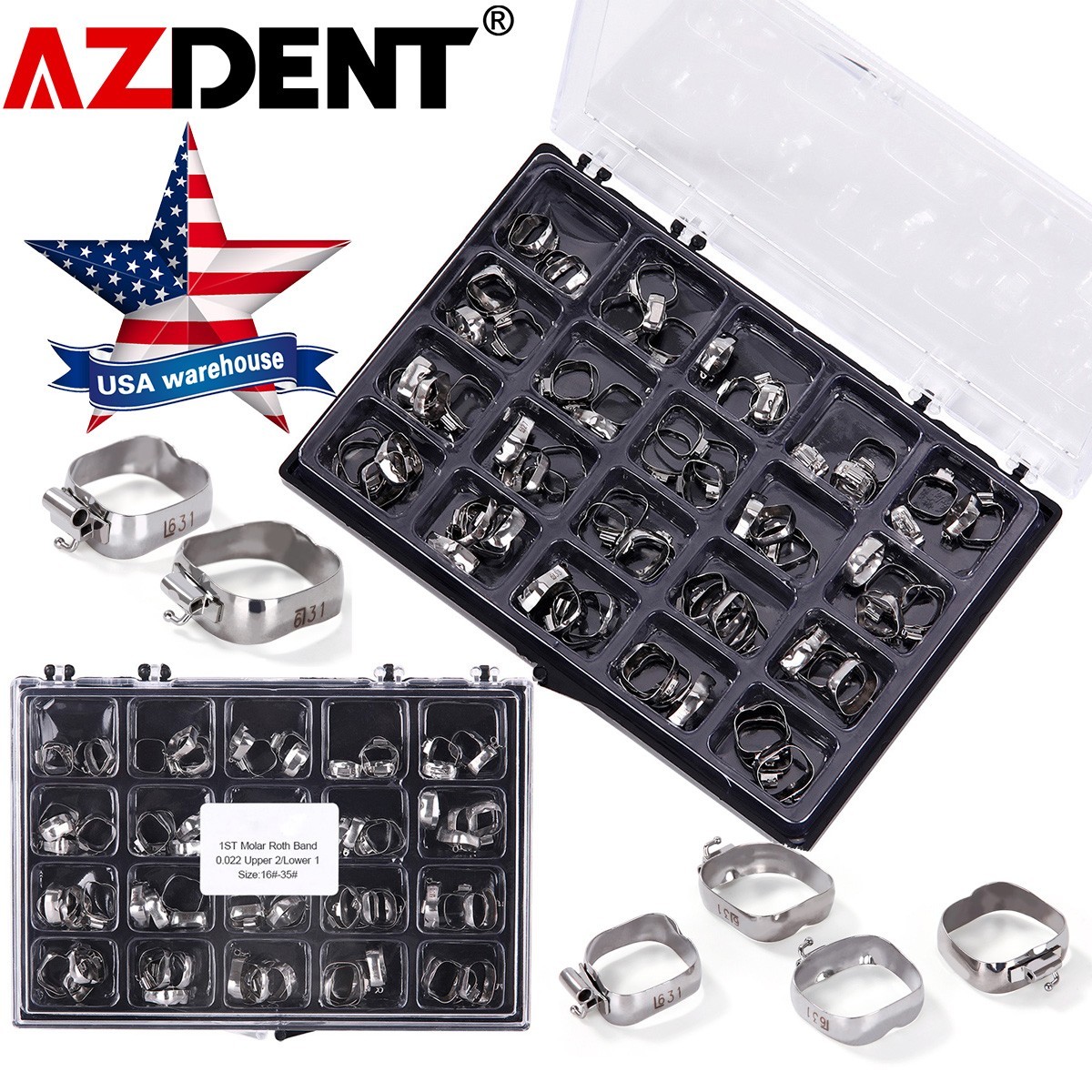 Bandas ortodónticas dentales con tubo bucal Roth.022 para primer molar 16#-35#