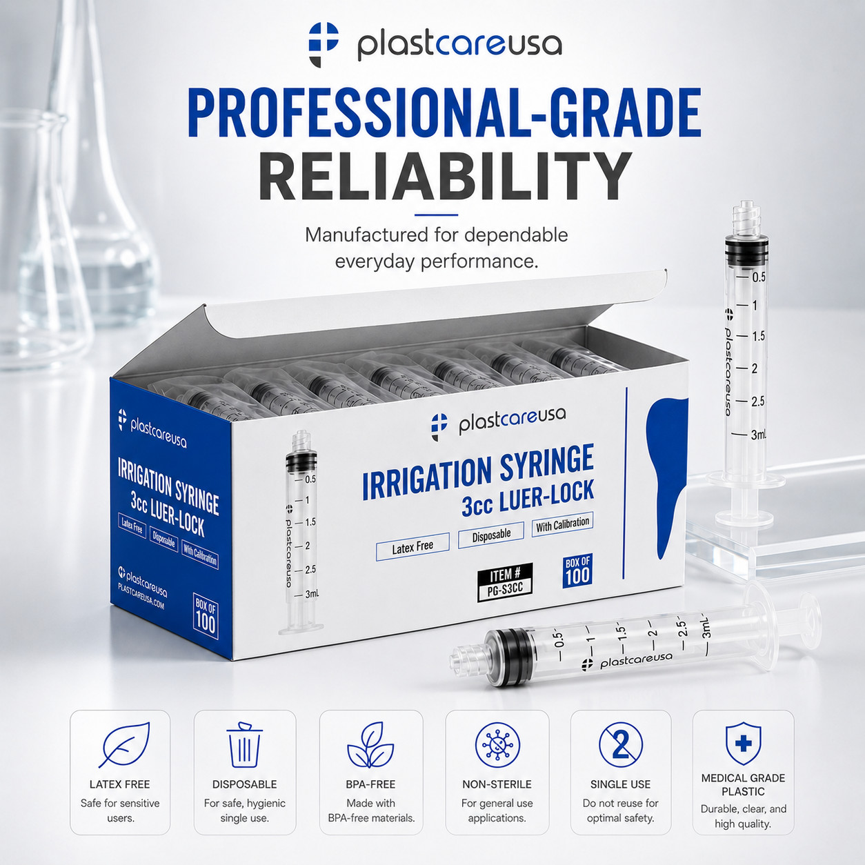 50 3ml 3cc Luer Lock Disposable Syringes (Non Sterile) for Saline Oral Medicine