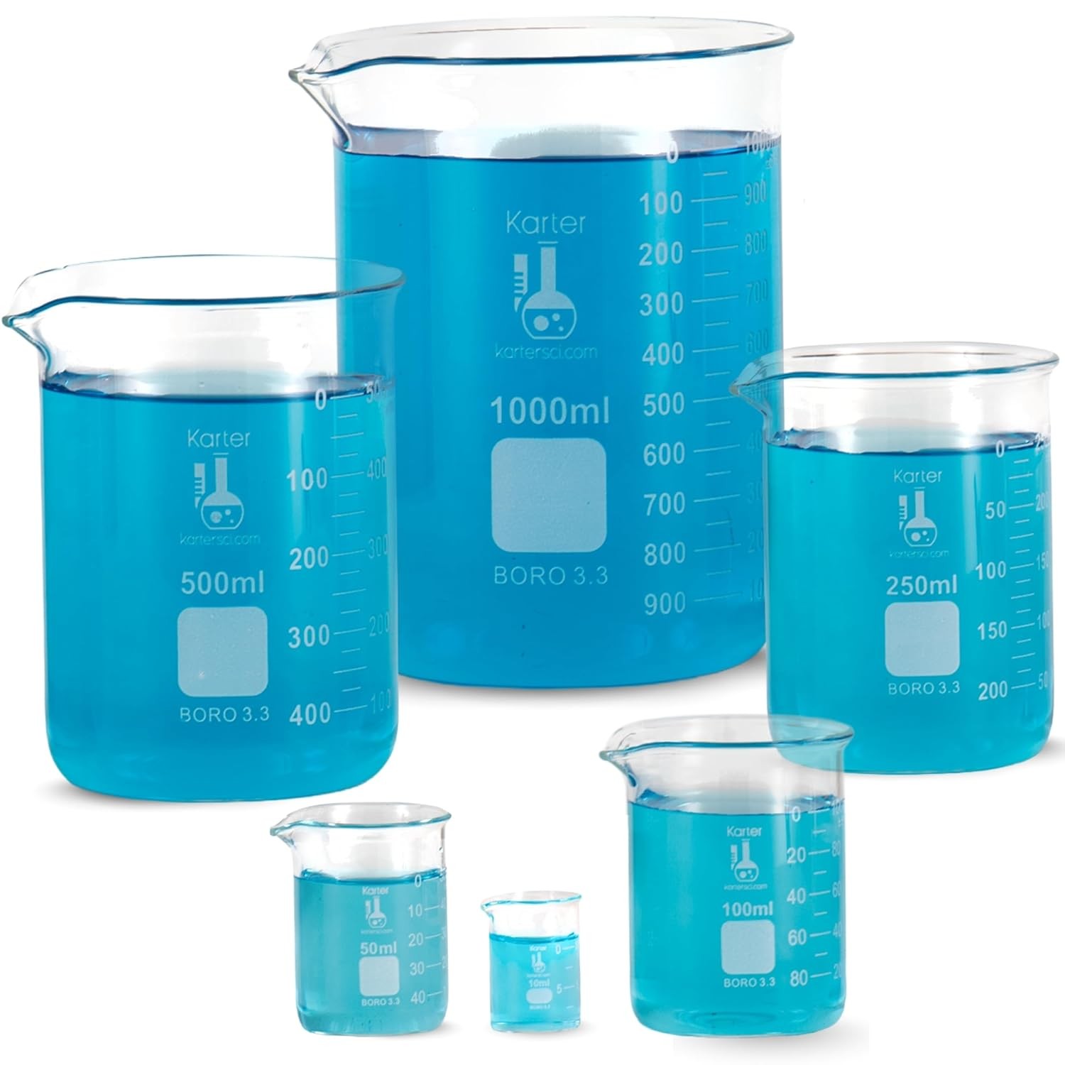 Glass Beaker Set 6 Sizes 10ml-1000ml Griffin Low Form Borosilicate