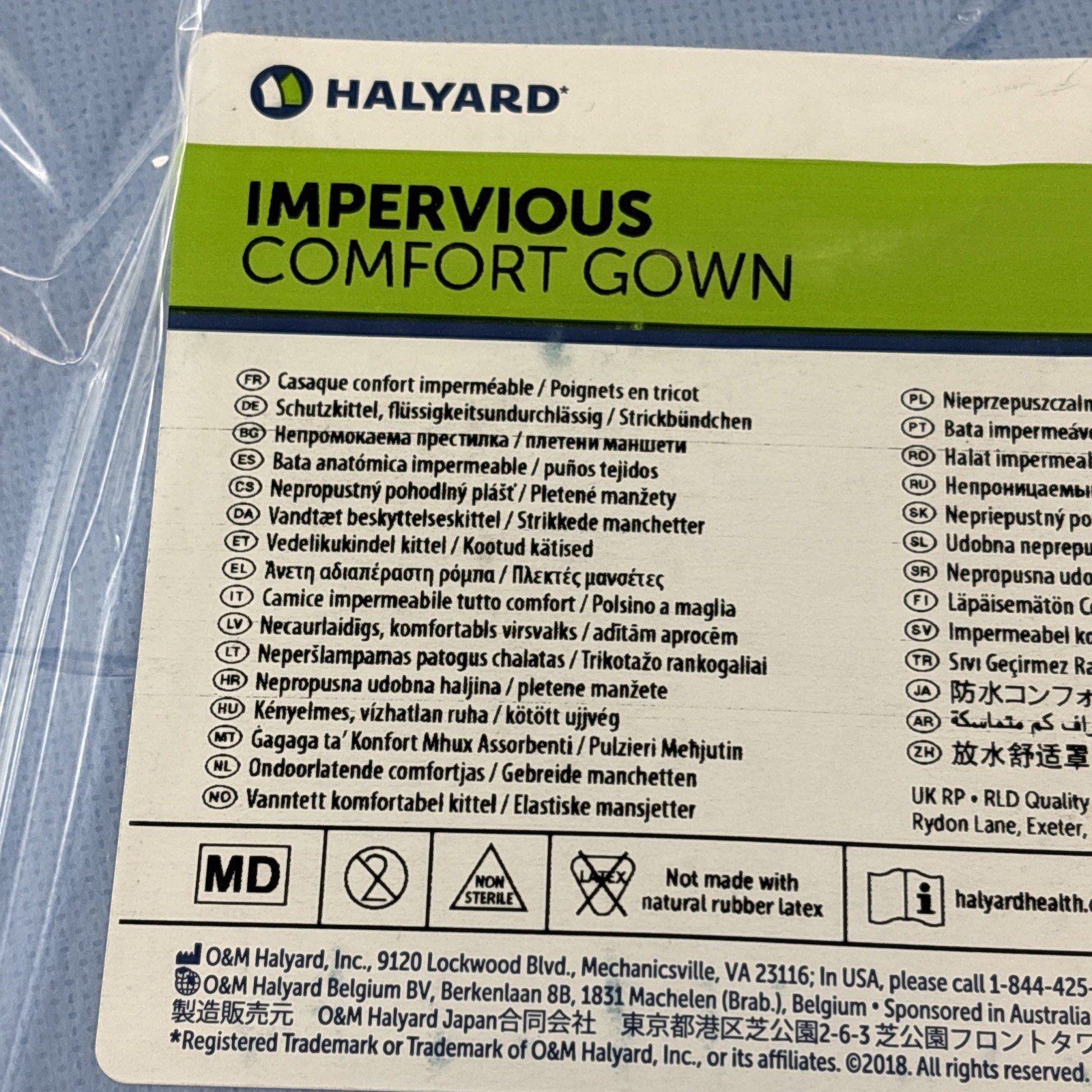 *100-Pieces* Halyard Impervious Comfort Gown Knit Cuffs Blue XX-Large 69601