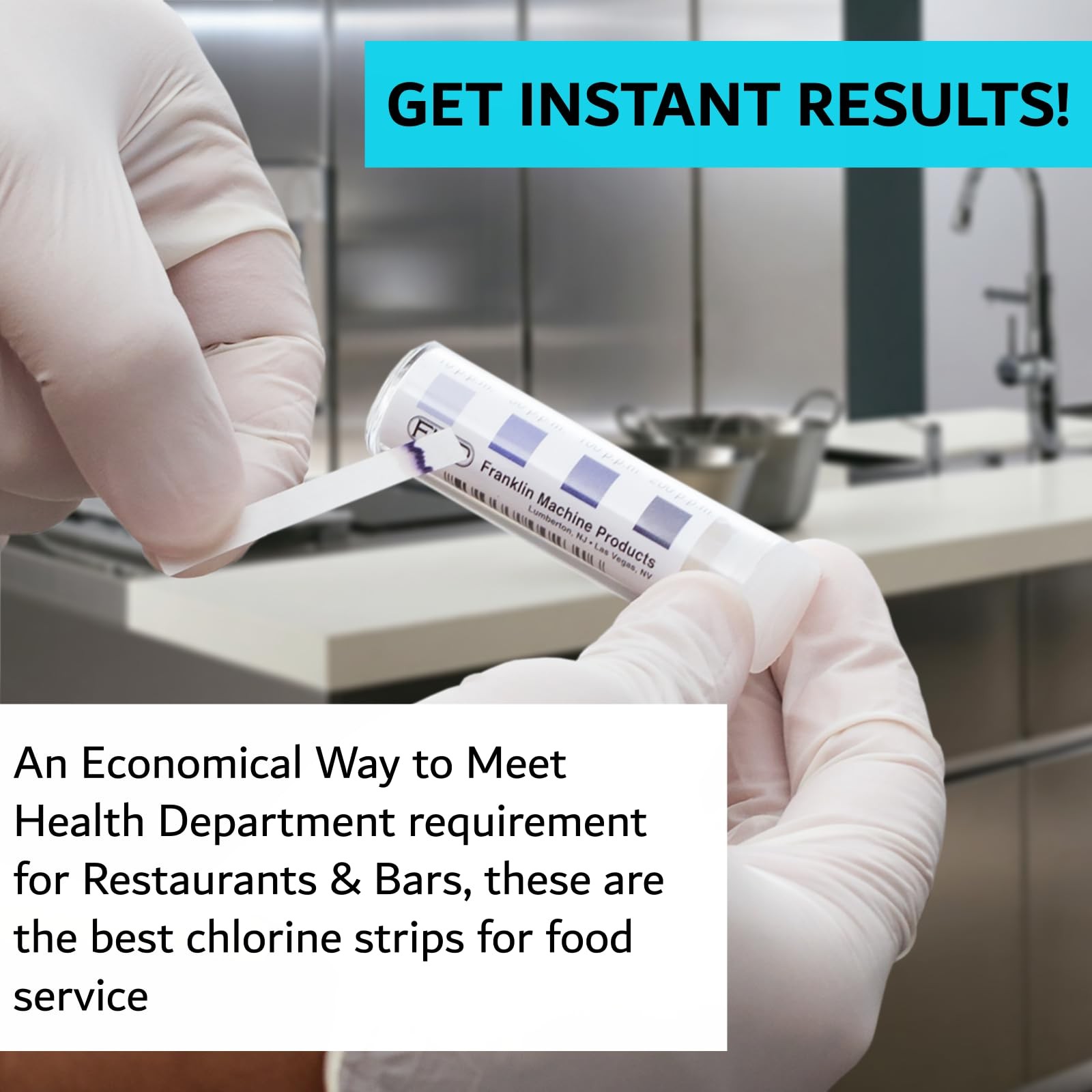 Chlorine Test Strips for Restaurants & Food Services, 4 x Vial of 100 Sanitizer
