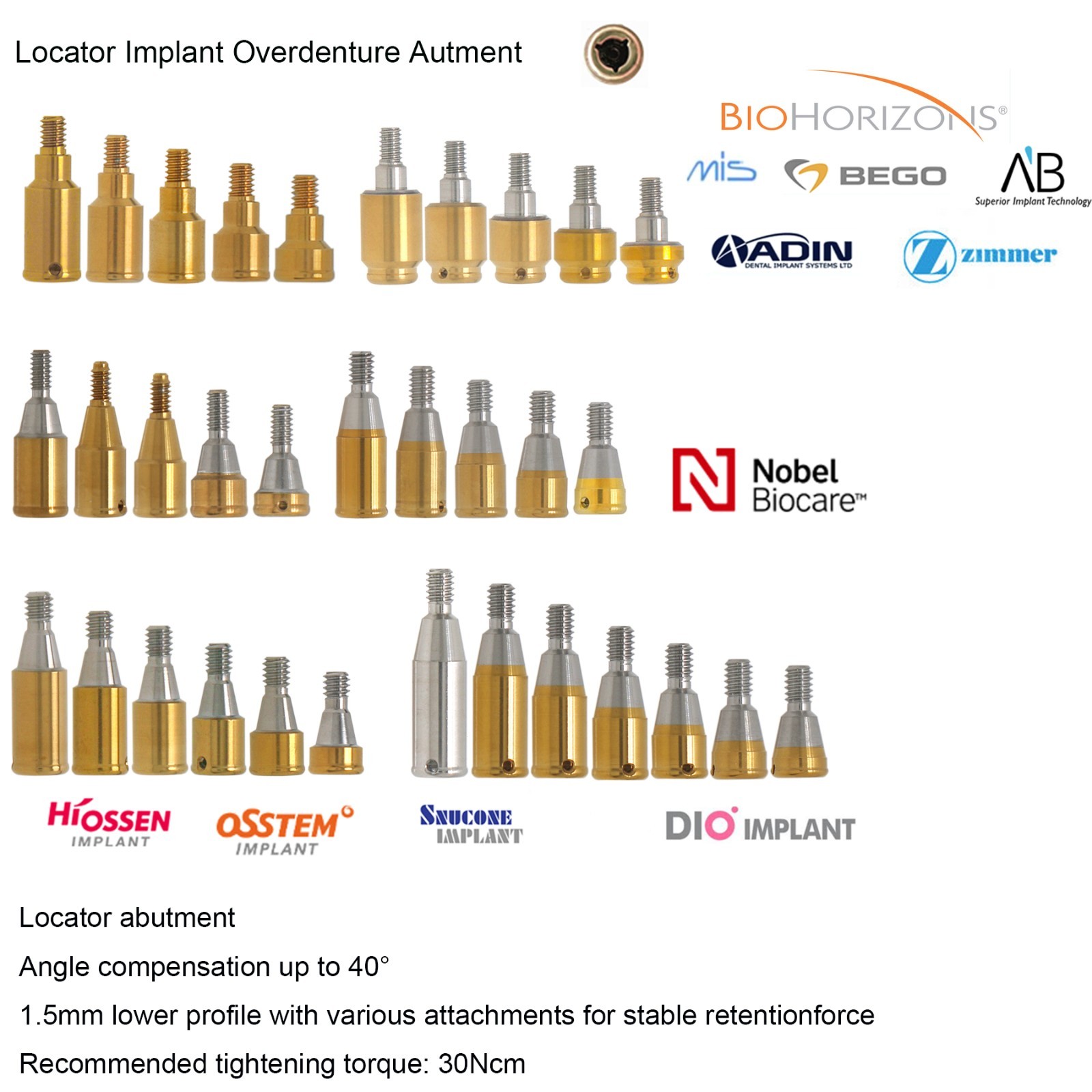 US Dental Locator Abutment For BioHorizons/Hiossen/Nobel/Zimmer Multiple Implant