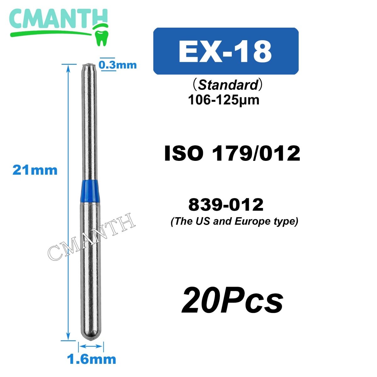 US EX Type Dental Diamond Burs FG High Speed Polishing Burs Dentist Tools 20Pcs