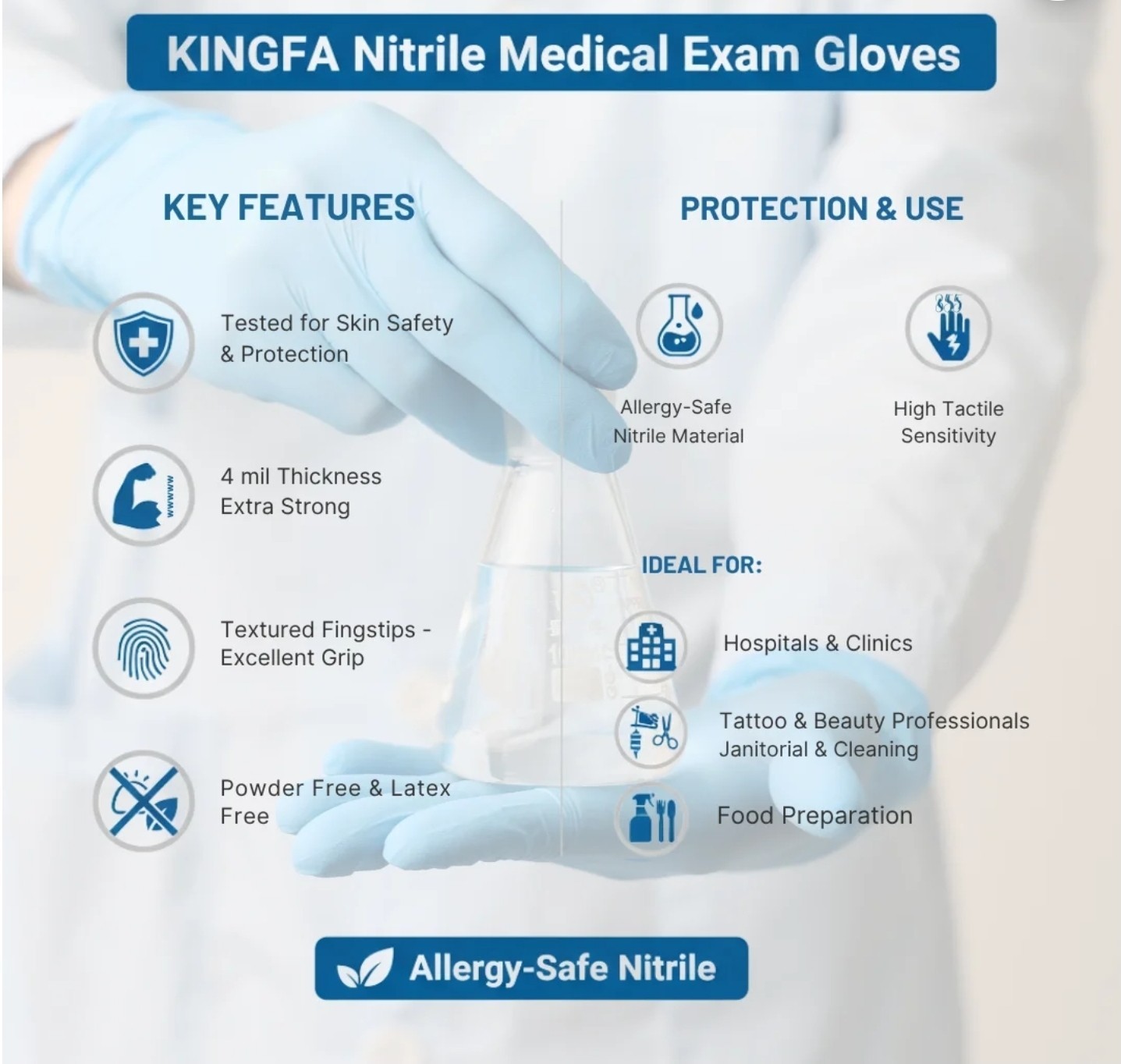 KINGFA Medical Powder Free Nitrile Examination Gloves Medium for Healthcare