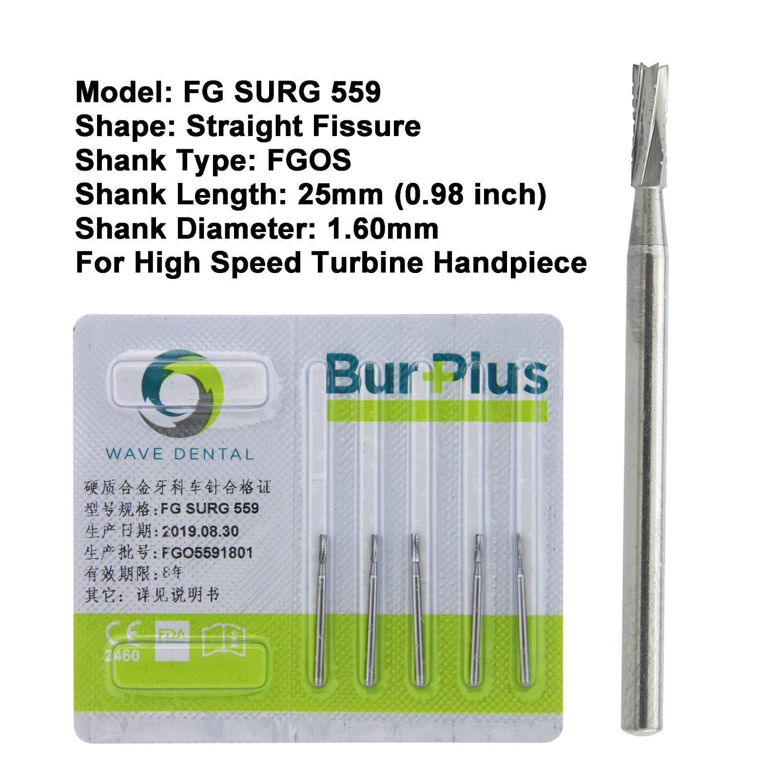 Wave Dental Straight Fissure Burs Surgical High Speed FG SURG 556 557 557L 558