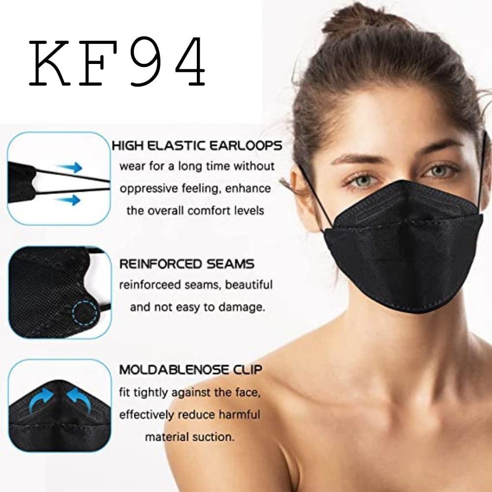 60pcs Kf94 Disposable Black Face Masks – 4-layer Filtration, Comfortable Fit
