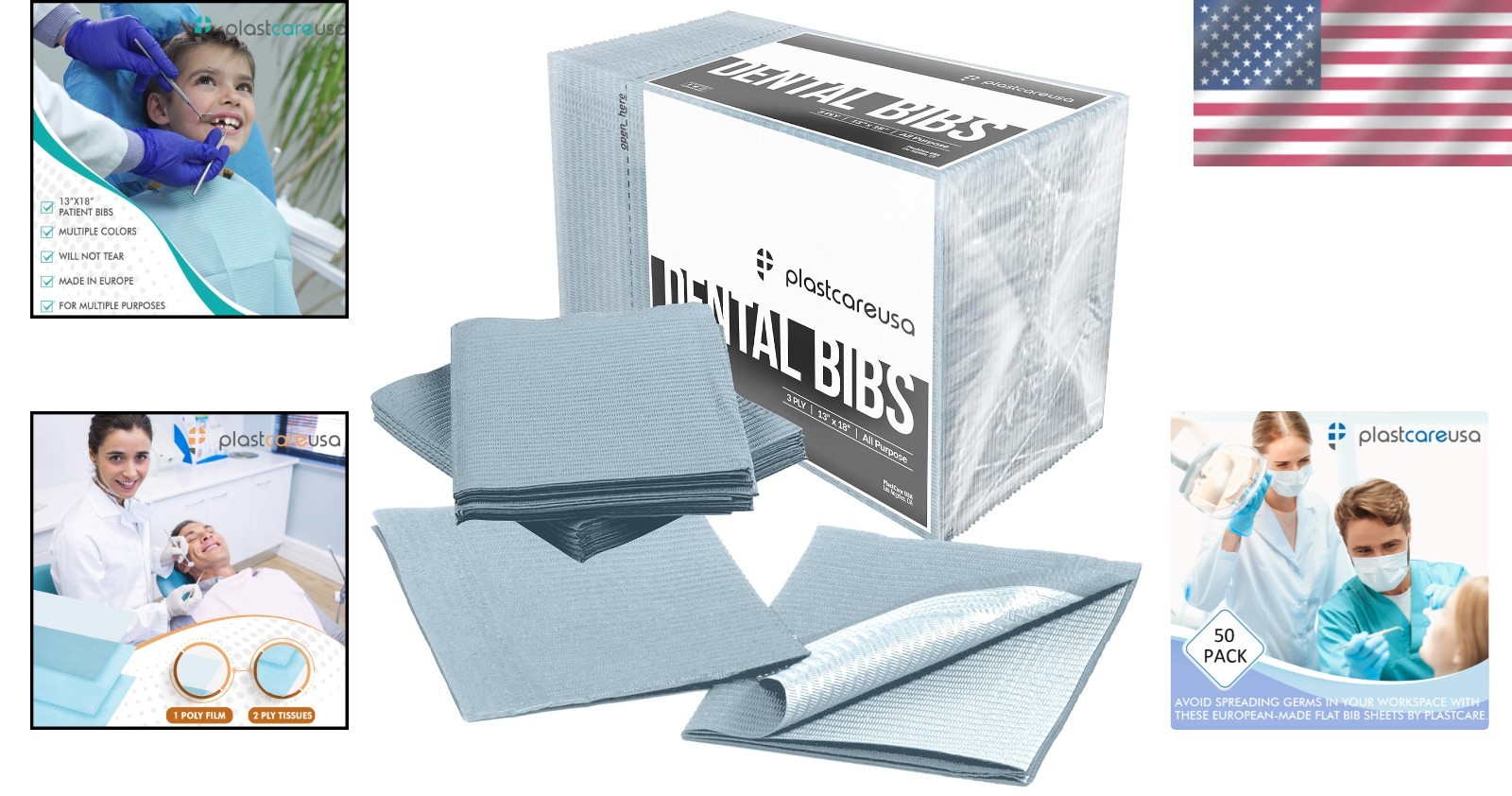 50 Pieces of 3-Ply Gray Waterproof Bibs Perfect for Dental and Tattoo Procedures
