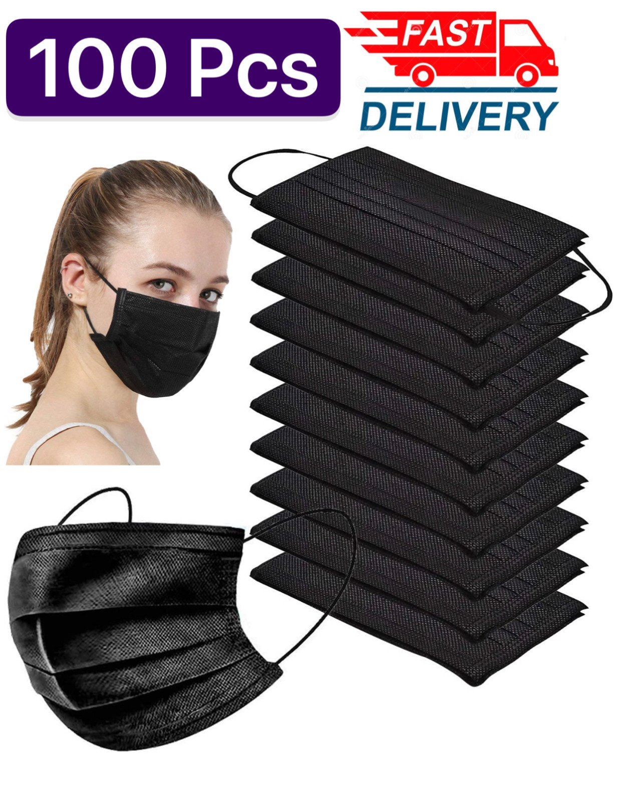 50/100 PCS Black/Blu Face Mask Mouth & Nose Protector Respirator Masks US Seller