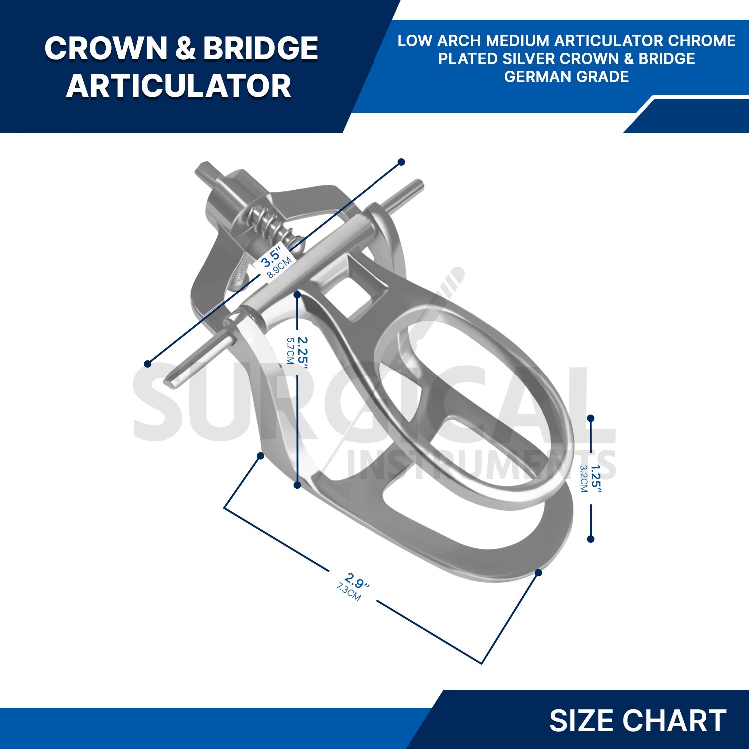 10 Pcs Low Arch Medium Articulator Chrome Plated Dental Lab German Grade