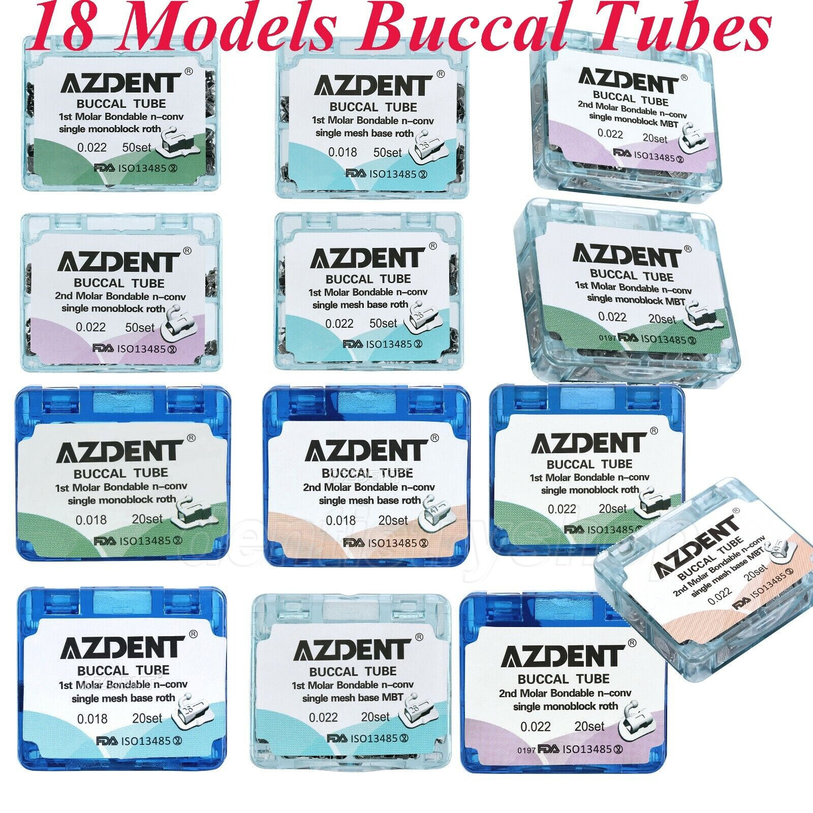 20/50sets Dental Buccal Tubes 1st/2nd Molar Bondable Roth/MBT 018 /022 Non-Conv