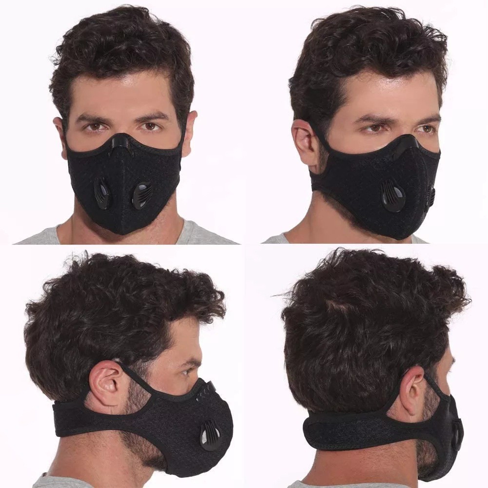 2Pack Reusable Cycling Sports Face Mask Breathing Valves W/ Active Carbon Filter