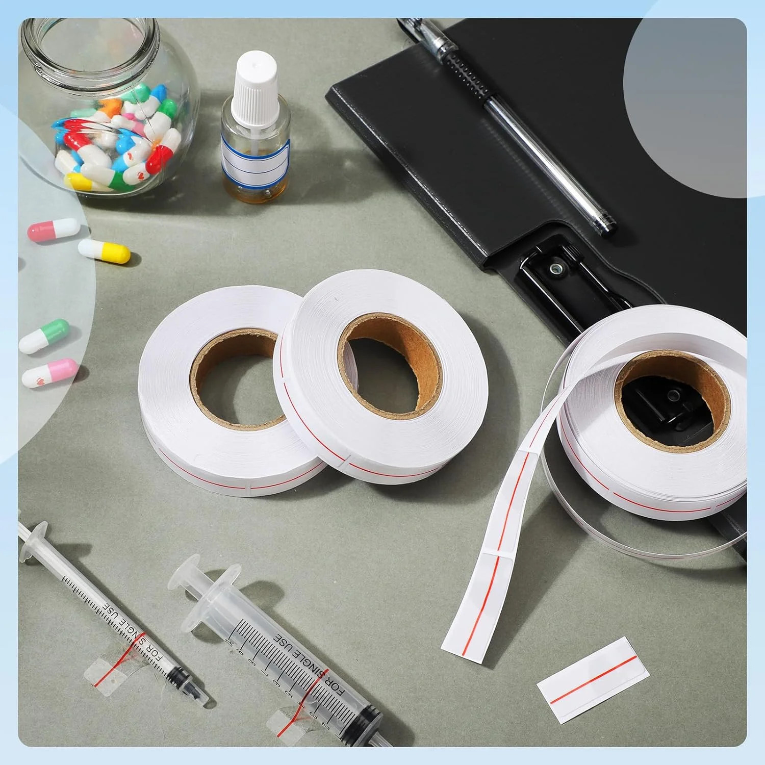 3 Roll Syringe Line Stickers 1.5″ x 0.5″ Dosage Marking Clear Label Bright Red I