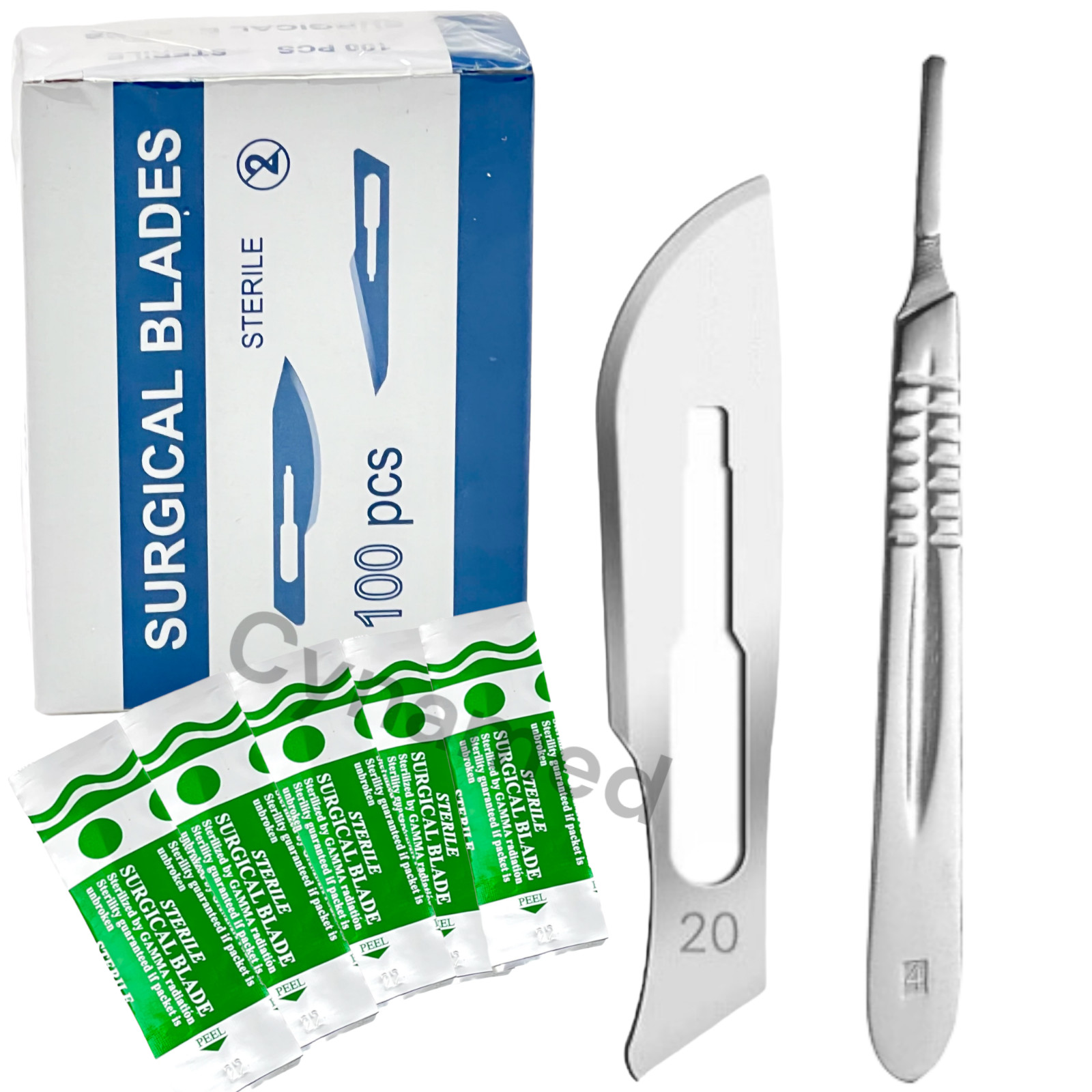 100 Sterile Surgical Blades with FREE Scalpel Knife Handle Medical Dental Tools