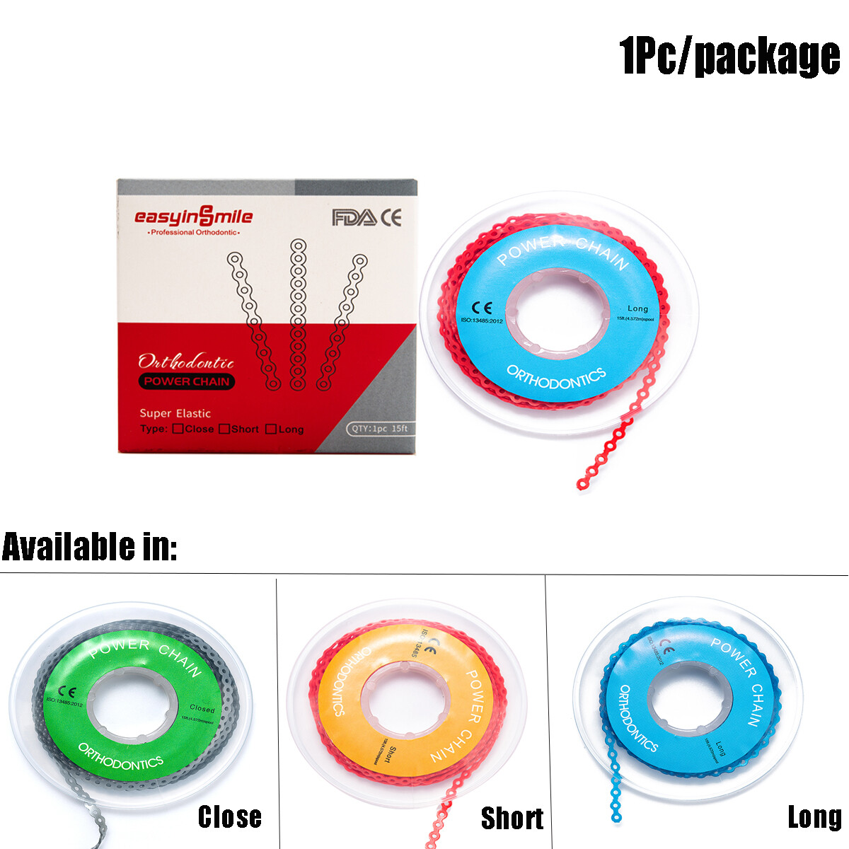 Dental Orthodontic Power Chain Elastic Rubber Bands For Braces Long/Short /Close