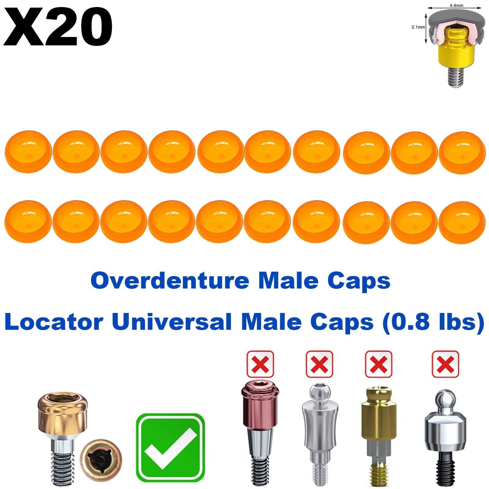 US 20Pcs Overdenture Abutment Retention Caps For Dental Locator Inserts Implant