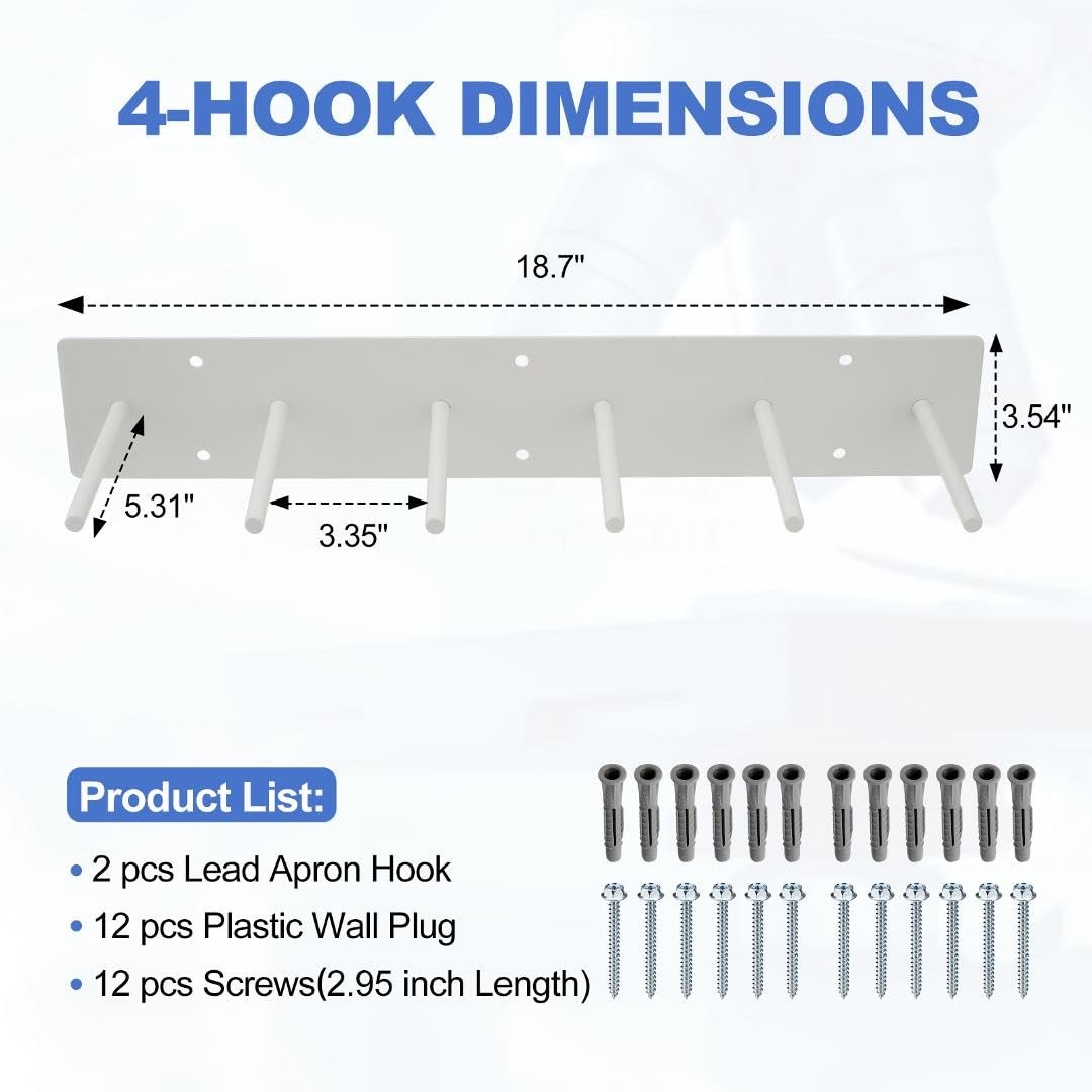 2x Lead Apron Hanger 6-Hook Heavy Duty Wall Mount w/ Extra Long Anti-Slip Hooks