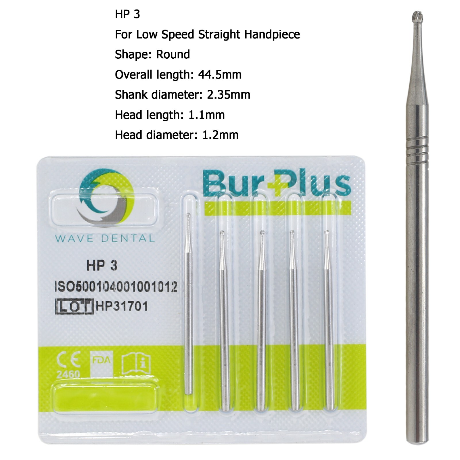 Wave Dental HP Carbide Round Burs Low Speed Surgical Burs 44.5mm HP 2 4 6 8 10