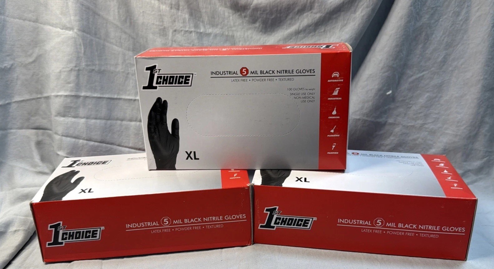 (3) 1st Choice 5 mil Industrial Black Nitrile Gloves, Latex & Powder-Free, 100pk